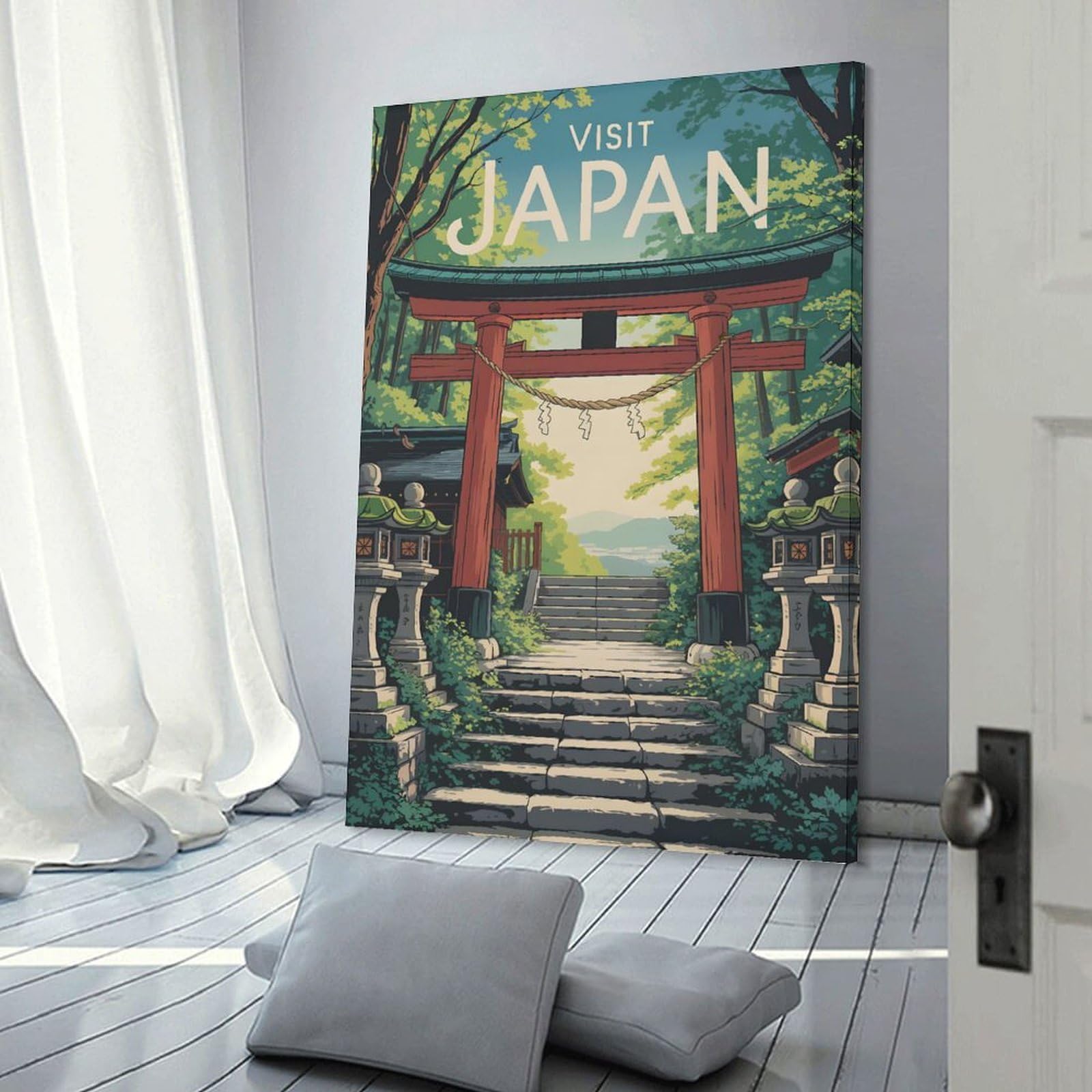 Junmoney Canvas Wall Decor Visit Japan Travel, 08x12inch(20x30cm), for Lounge Decor, Bedroom Walls Or Flats, Eye Catching Artwork for Blank Walls