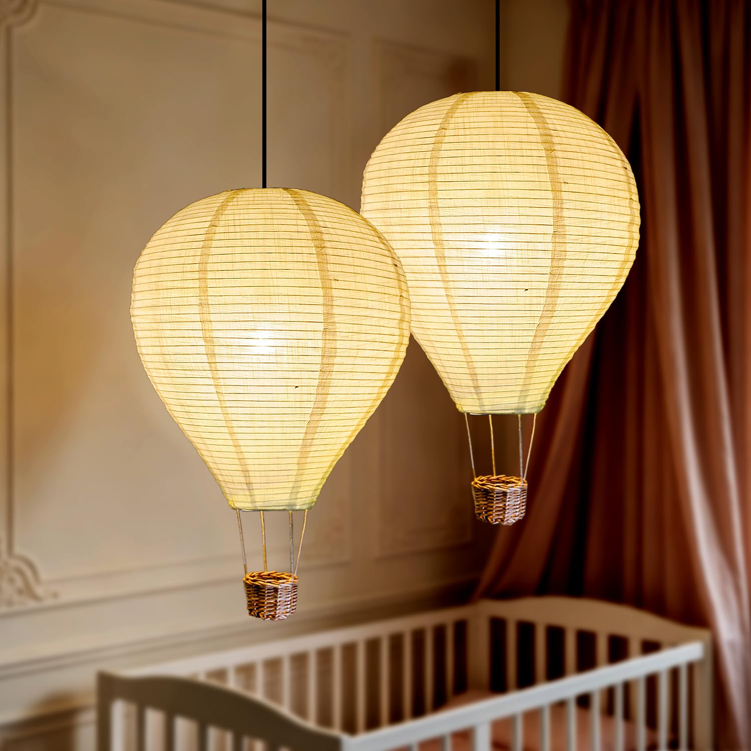 METHEDEECO Heißluftballon Pendellampenschirme Kinderzimmer 2er Set aus Leinen, Hängelampenschirm Weiß 34 x 55 cm, Lampenschirme für Babyzimmer & Spielzimmer, nur Schirme