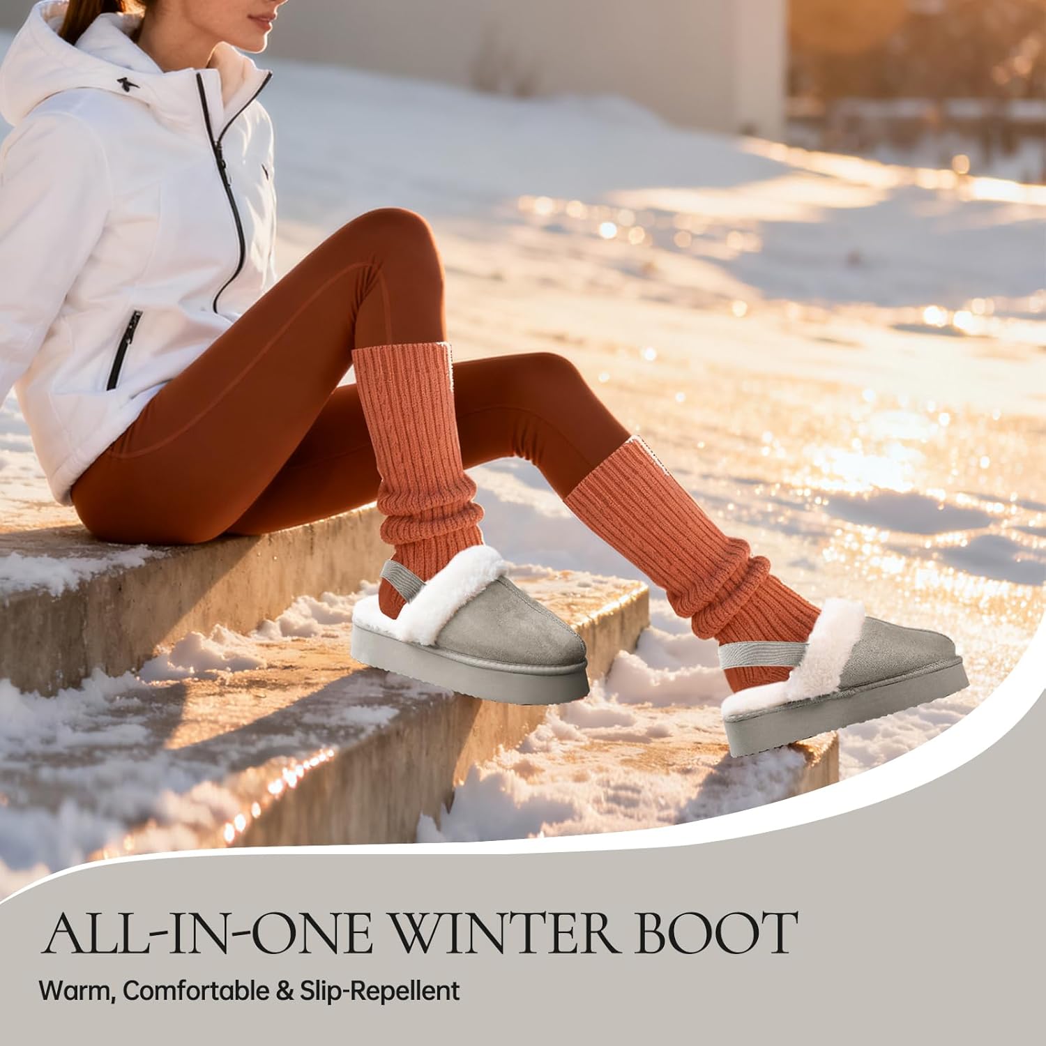 Women's Platform Slippers, Suede Fuzzy Slippers with Strap - Image 2