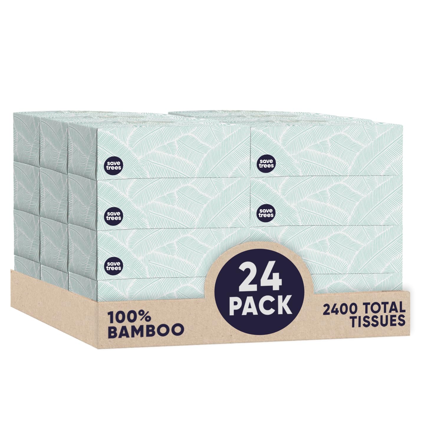 Save Trees Bamboo Facial Tissues -24 Boxes- Bamboo Tissue Boxes, 90 Hypoallergenic Facial Tissues per Box - Unscented, Fragrance-Free, Eco-Friendly Tissues in Plastic-Free Packaging