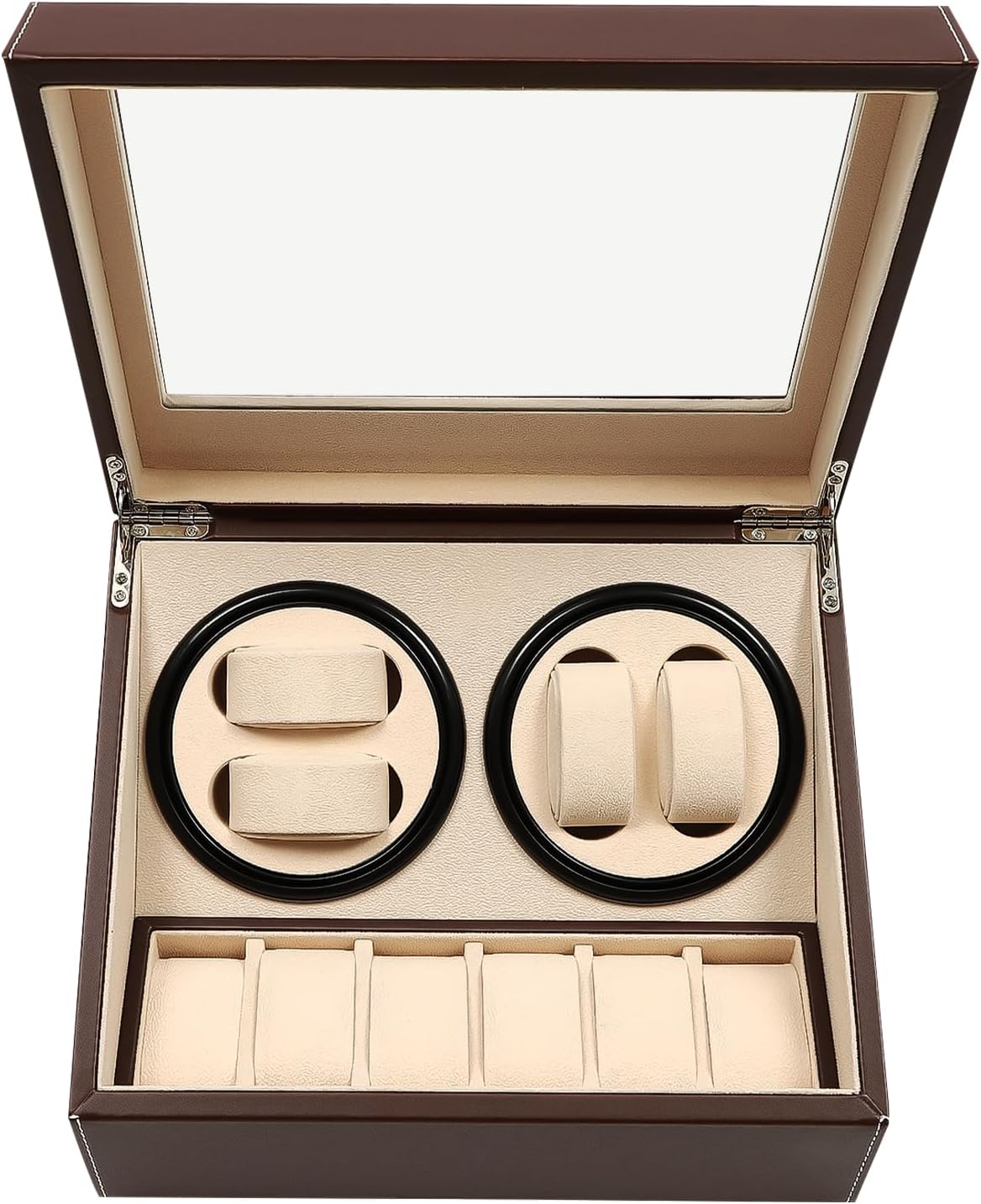 Leather Automatic Watch Winder Box, Quiet Motor with Adjustable Rotation Modes