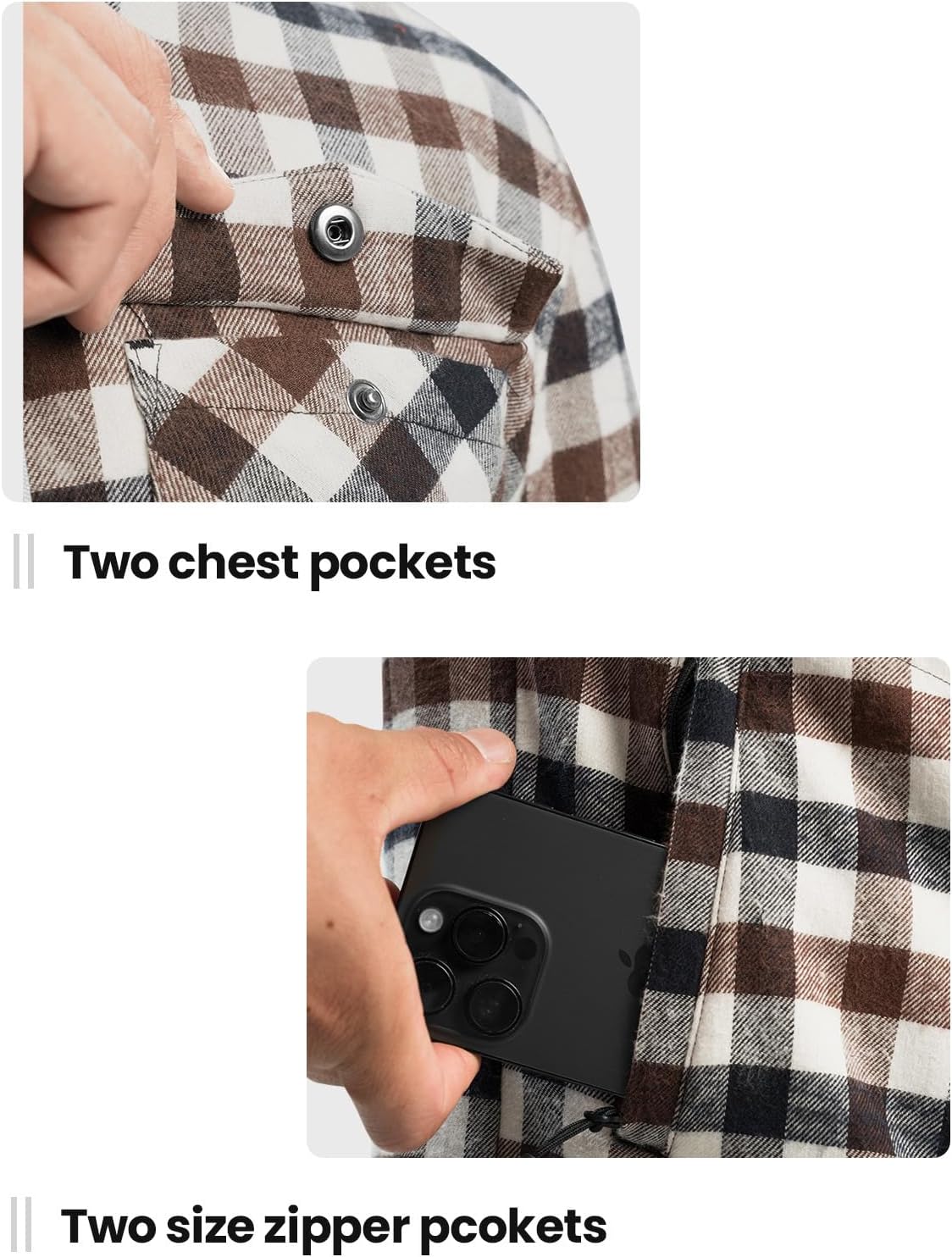 Rdruko Men's Flannel Plaid Shirt Jacket with Hood Sherpa Lined Zip Up Winter Warm Coats - Image 5