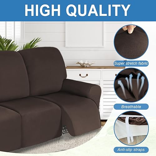 Miniatura 4 de Juego de fundas para sofás reclinables 100 % impermeables, 8 piezas, para sofás reclinables, de 3 asientos, elásticas, lavables, para sofá