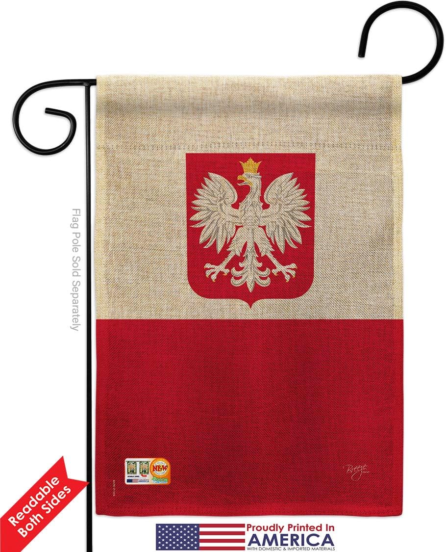 Poland Burlap Garden Flag Set with Stand Regional Nationality Nation International World Country Particular Area Small Decorative Gift Yard House Banner Double-Sided Made In USA 13 X 18.5