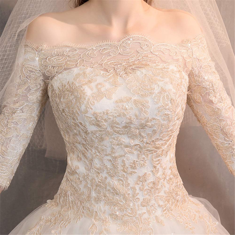 Vestido de Novia Y Dama de Honor Vestido de Noche Femenino de Manga Larga Bordado de Chiffon de Cintura Alta, Blanco, m