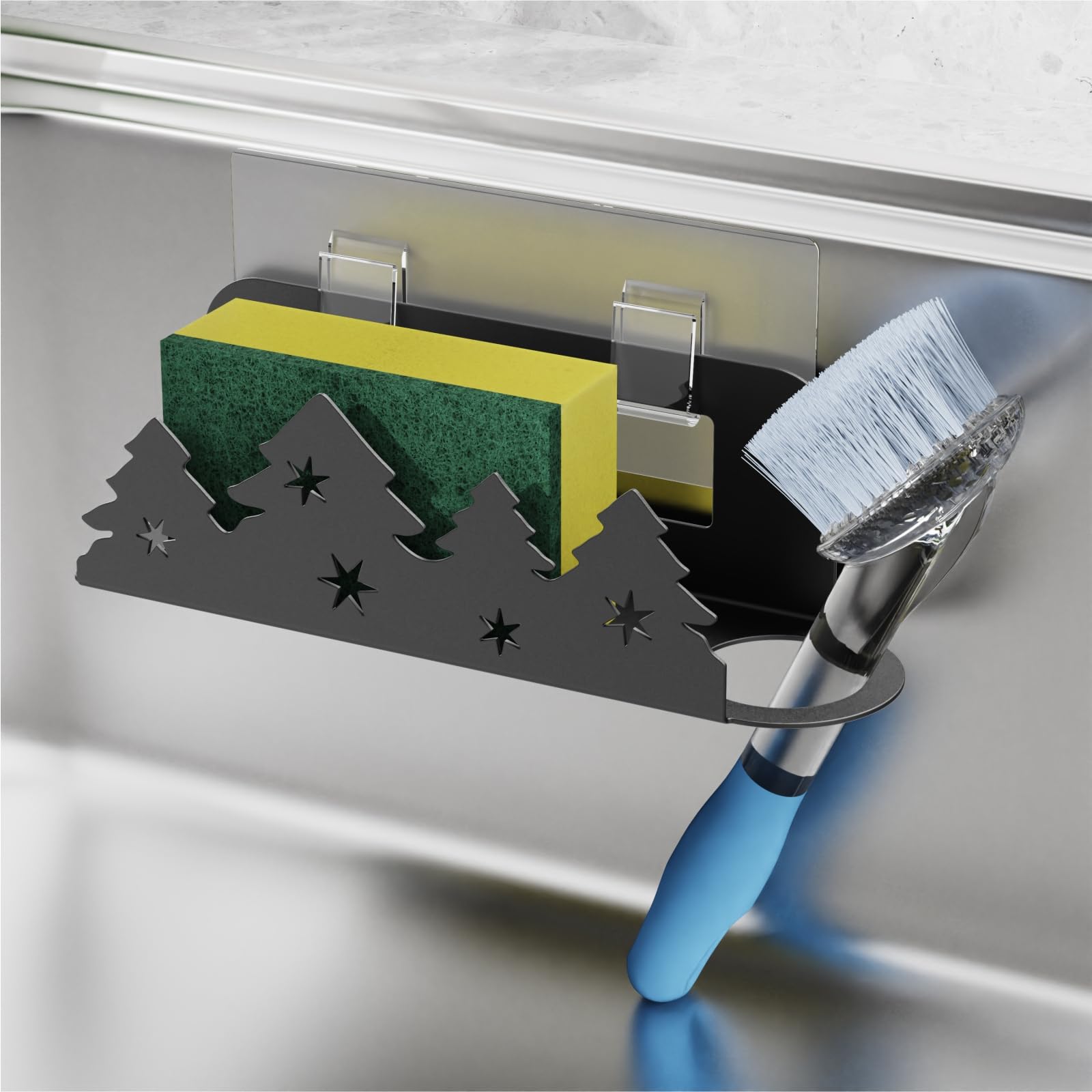 GSlife Kitchen Sink Caddy Organizer - in Sink Sponge Holder Adhesive Kitchen Sink Accessories Rust Resistant Brush Holder