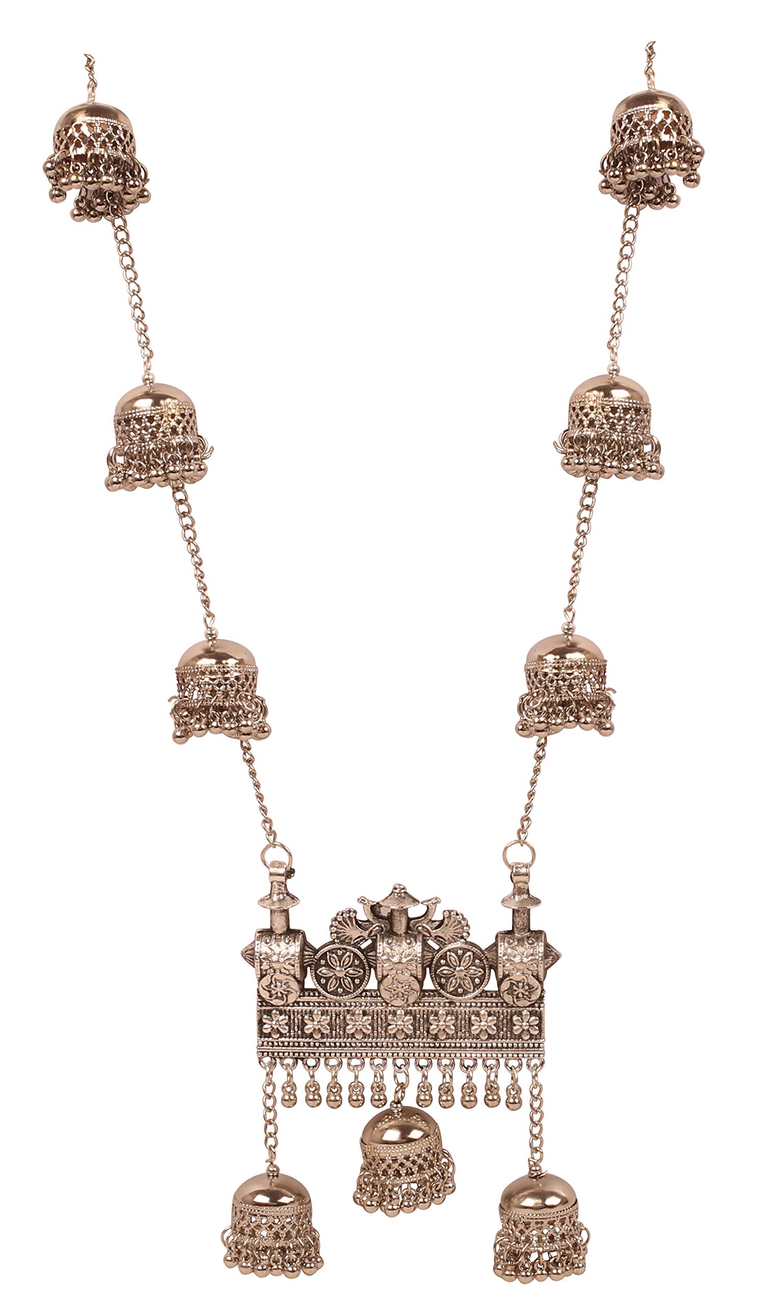 Indian Bollywood Tribal Boho Gypsy Oxidized Jewelry Beautiful Hand Cut Motifs Designer Jewelry Necklace Set In Oxidized Silver Tone For Women.