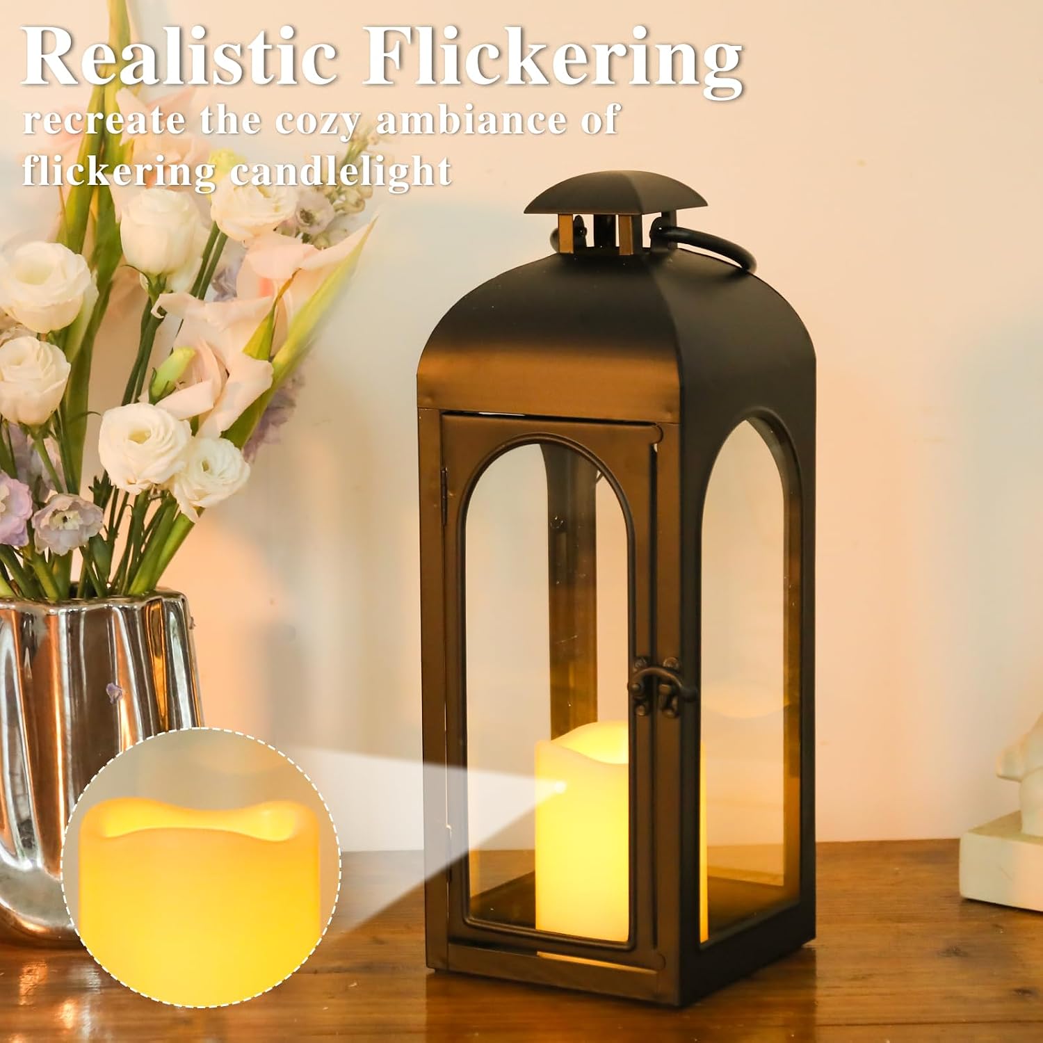 Bdor Decorative Outdoor Lantern Candle,Black Lantern Remote,16 Inch,1 Pack