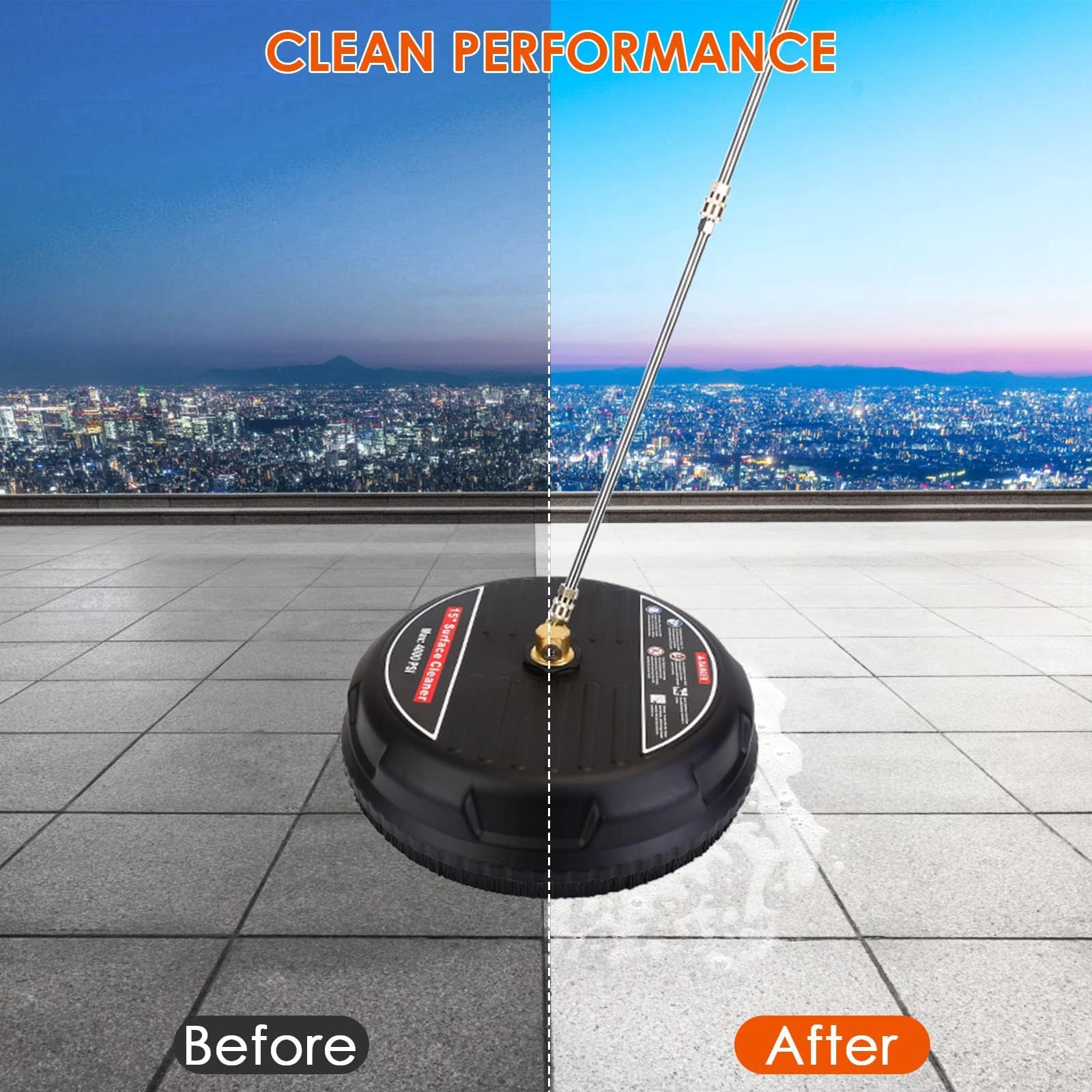 TeqHome Czyszczenie powierzchni myjki ciśnieniowej 38 cm, 4000PSI Power Surface Cleaner, ulepszona nasadka do myjki z 2 przedłużkami i 2 wymiennymi dyszami, szybkie połączenie 0,6 cm, maksymalne