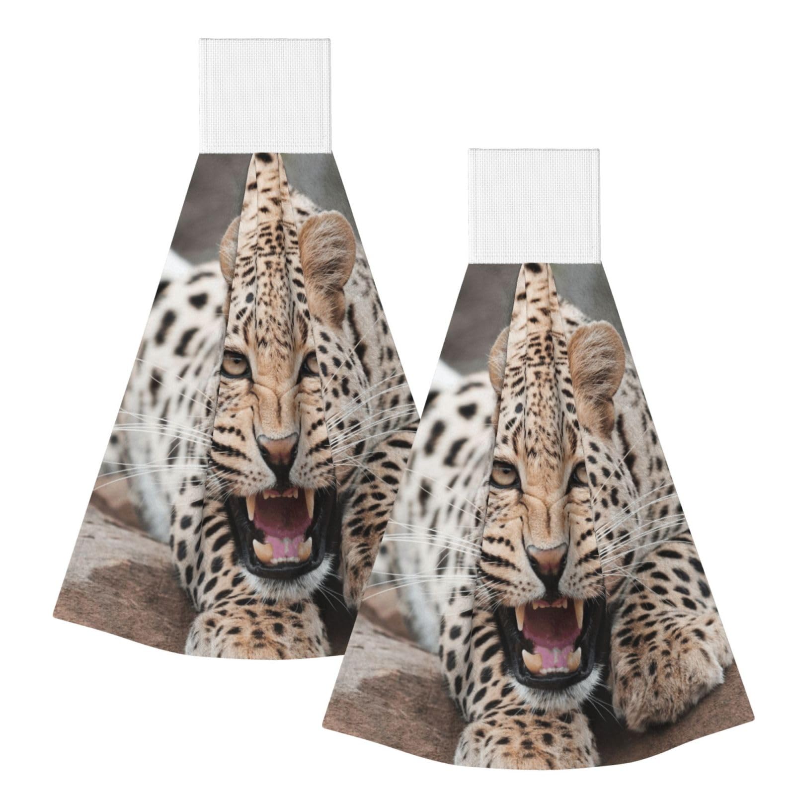 DOPKLNA Cheetah, 2 Pcs Hanging Coral Fiber Hand Towels for Bathroom, Absorbent Kitchen Towels