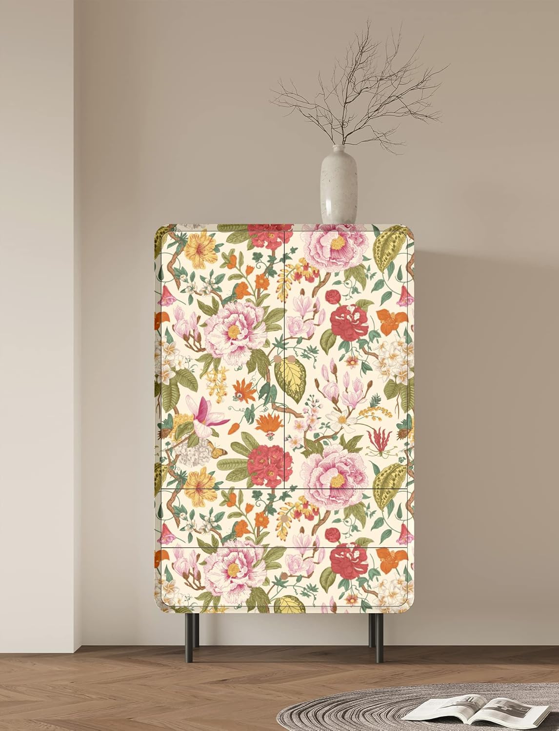 Blooming Wall DPYC02-1 Vintage Peony and Spring Flowers Textured Peel and Stick Wallpaper Self-Adhesive Prepasted Wallpaper Wall Decor