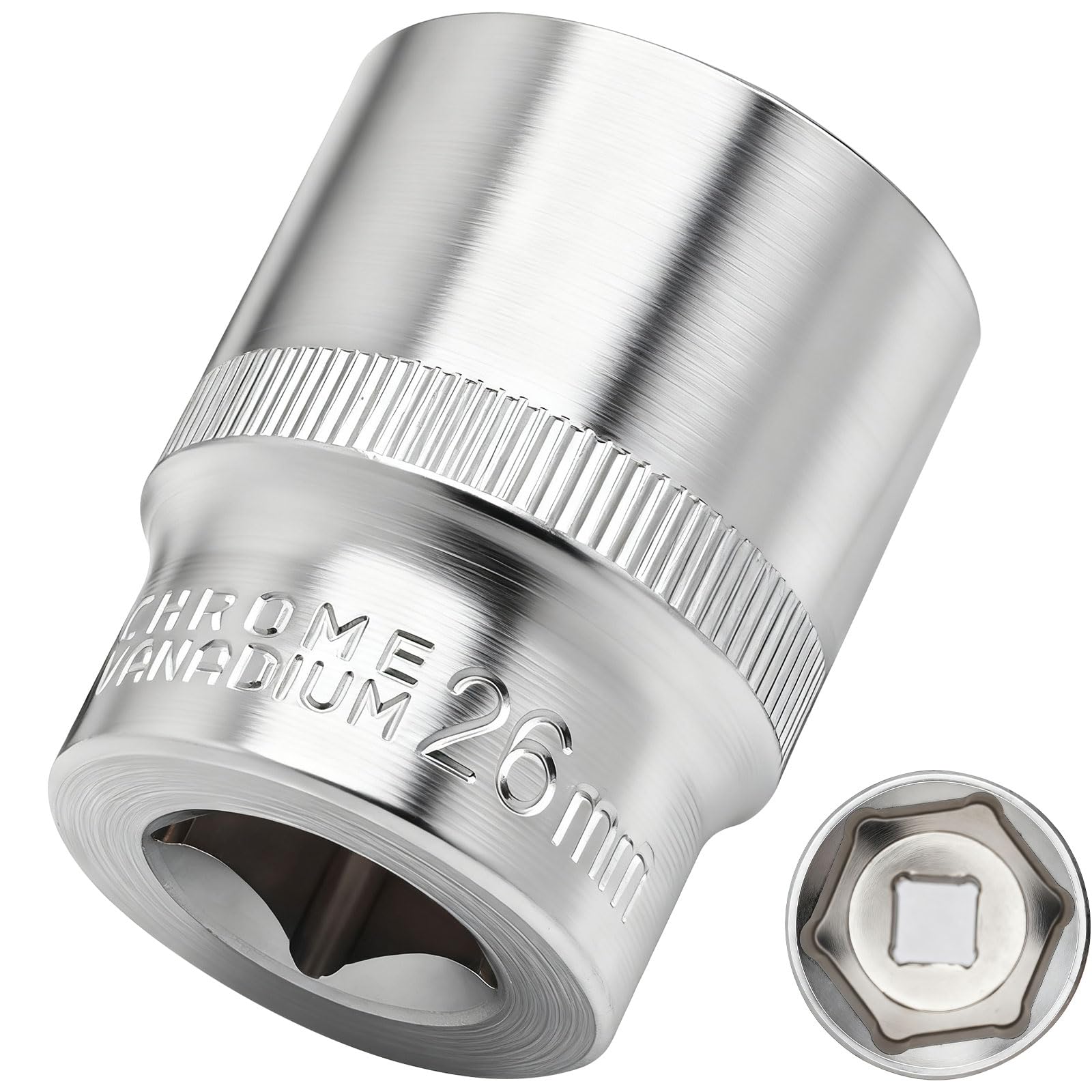 Dakcos 26Mm Socket 1/2" Drive 6 Ponit Wrench Socket Drive Shaft Tool Power Sockets, Cr-Mo