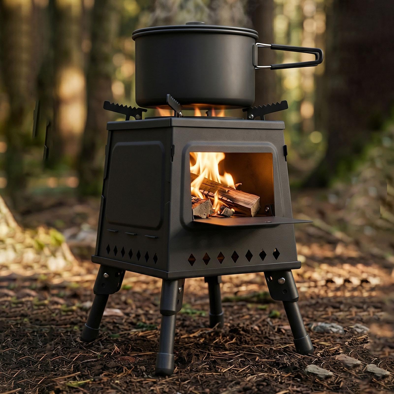 Przenośny Piec Na Drewno Przenośny palnik do gotowania | Zewnętrzna kuchenka opalana drewnem na patio, grillowanie, ogród, do użytku zewnętrznego, turystyka plecakowa, taras,