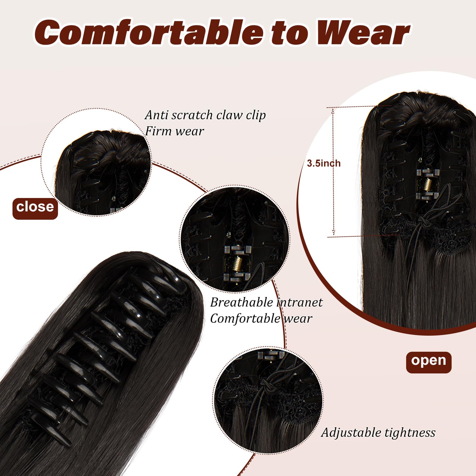 Dcbaboo 22inch Claw Clip in Ponytail Hair Extensions Long Straight Ponytail Extension Synthetic Pony tails Natural Wave One Piece Hairpiece Fake Ponytail for Women Dark Brown - Image 2