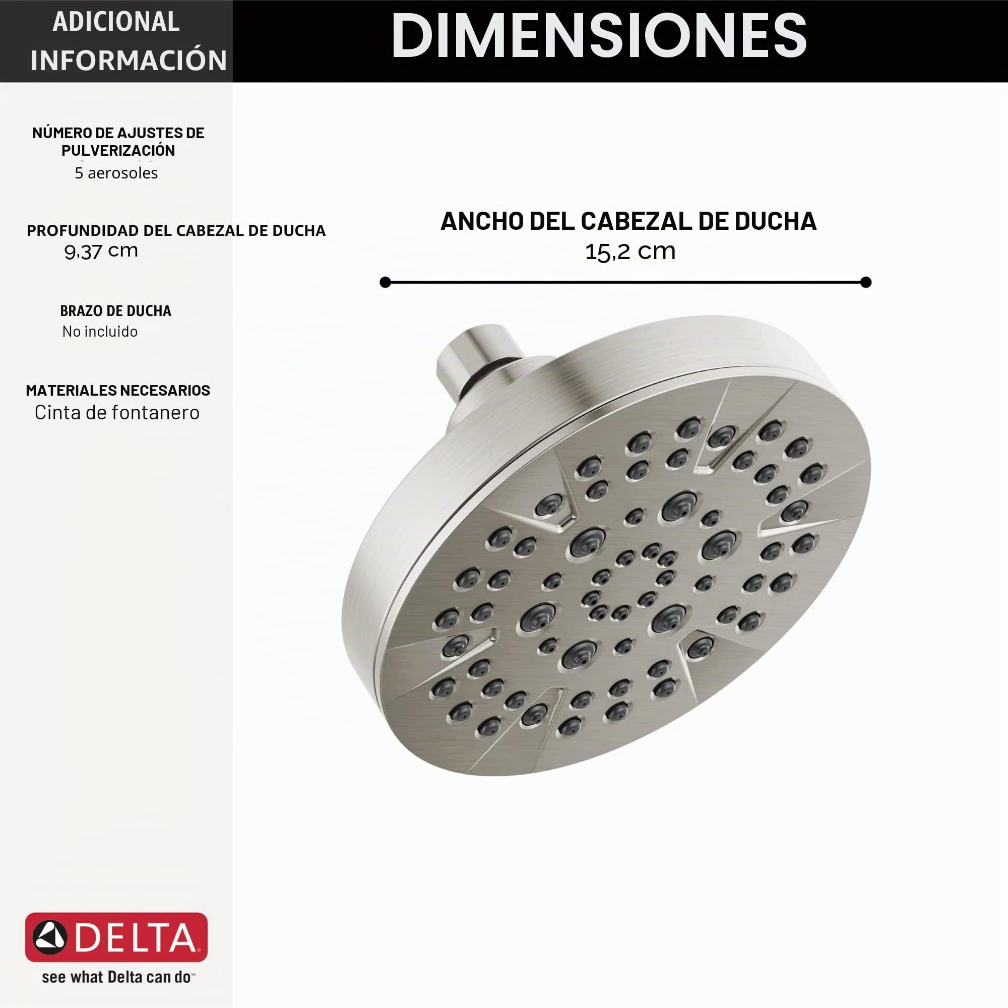 Delta Cabezal de ducha cromado de 5 ajustes, cabezal de ducha redondo de 6 pulgadas, cabezales de ducha, caudal de 1.75 GPM, cromado 52535