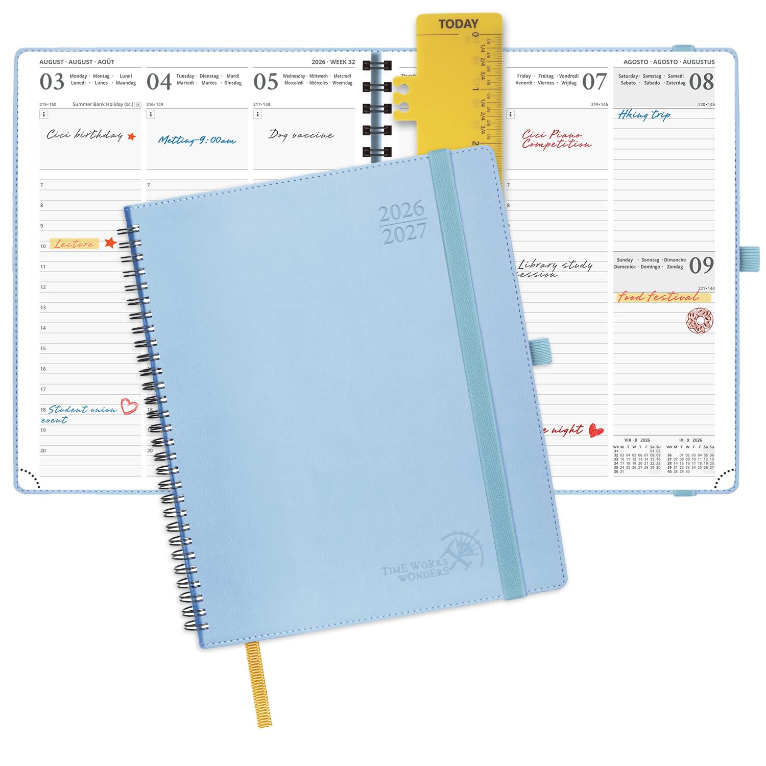 POPRUN Academic Diary 2026-2027 Week to View Large (26.5x21.5 cm) Soft Cover Spiral 17 Months (Aug'26 - Dec'27) Mid Year 26/27 Vertical Weekly Planner(Blue)