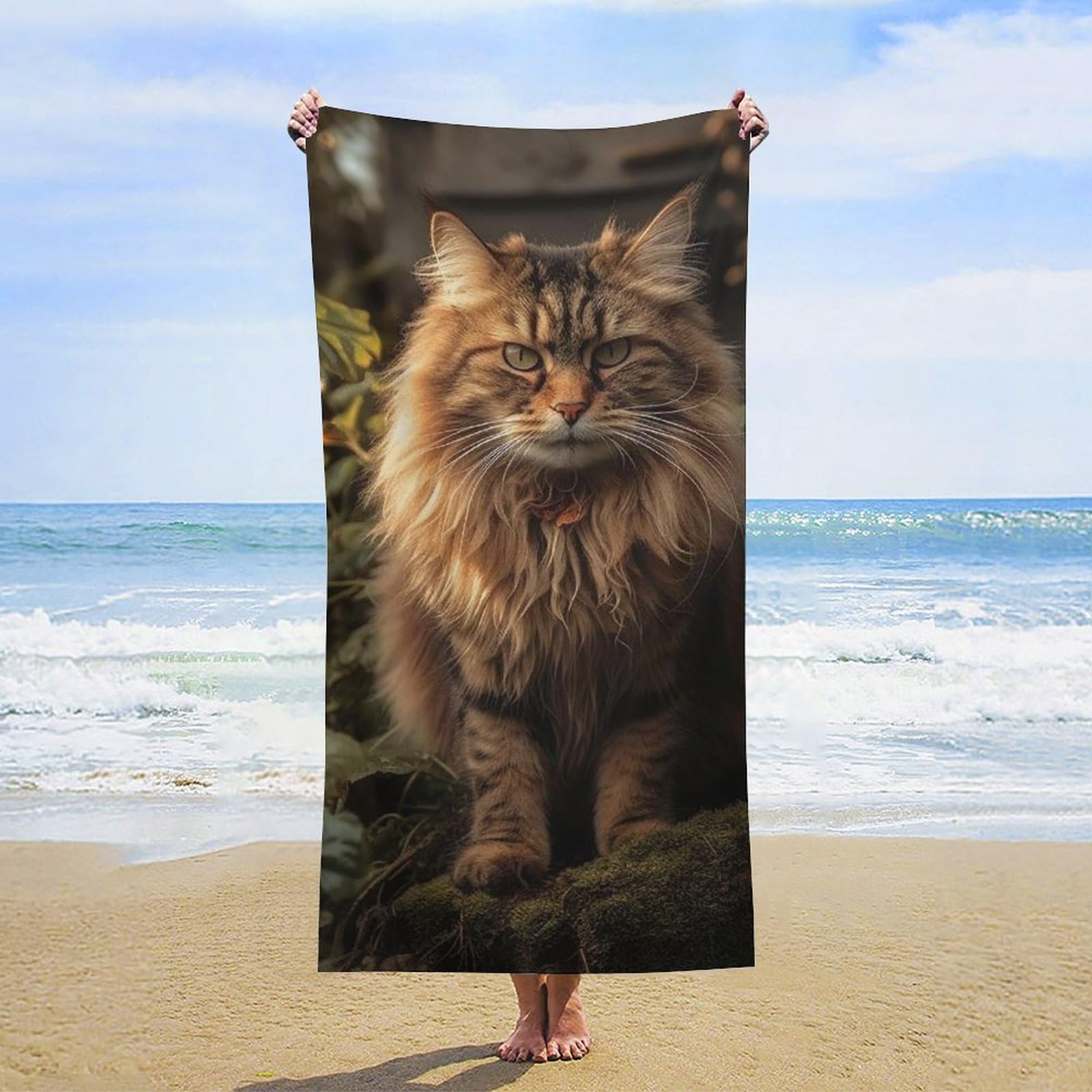 NTVOWPZO Cat Sitting in Bush Beach Towel Oversized Microfiber Bath Towels Lightweight Sand Proof Beach Towels Absorbent Pool Towels for Swimming Yoga Bathroom Towel 31.5" X 63"