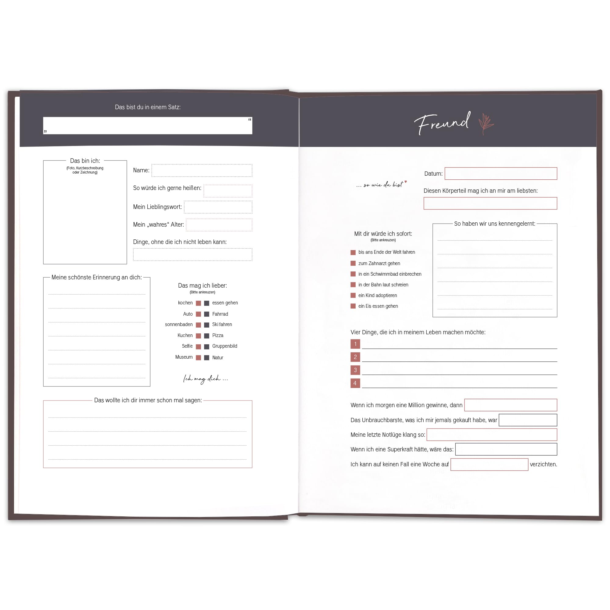 LEAF & GOLD® Libro degli amici da compilare, libro degli amici per adulti, con elegante copertina dorata, libro dell'amicizia con domande personali, album di poesie