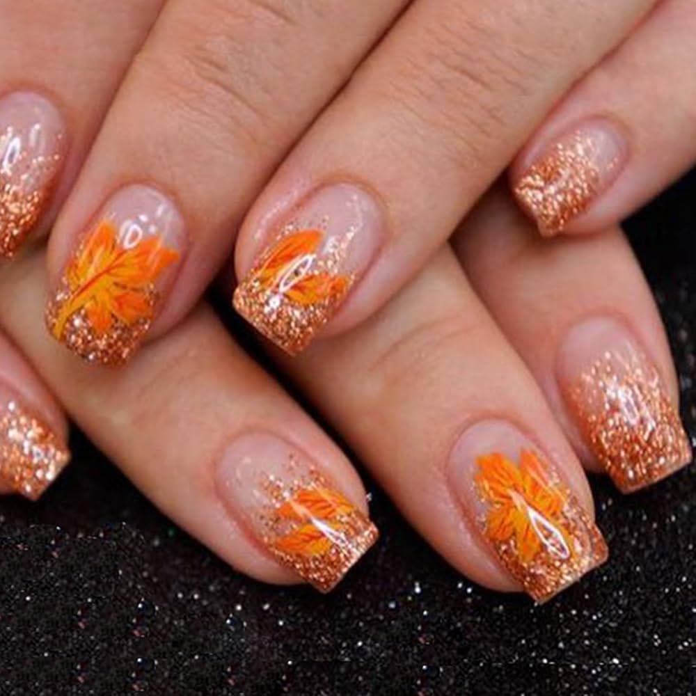 Glitter Leaf Accent Nails