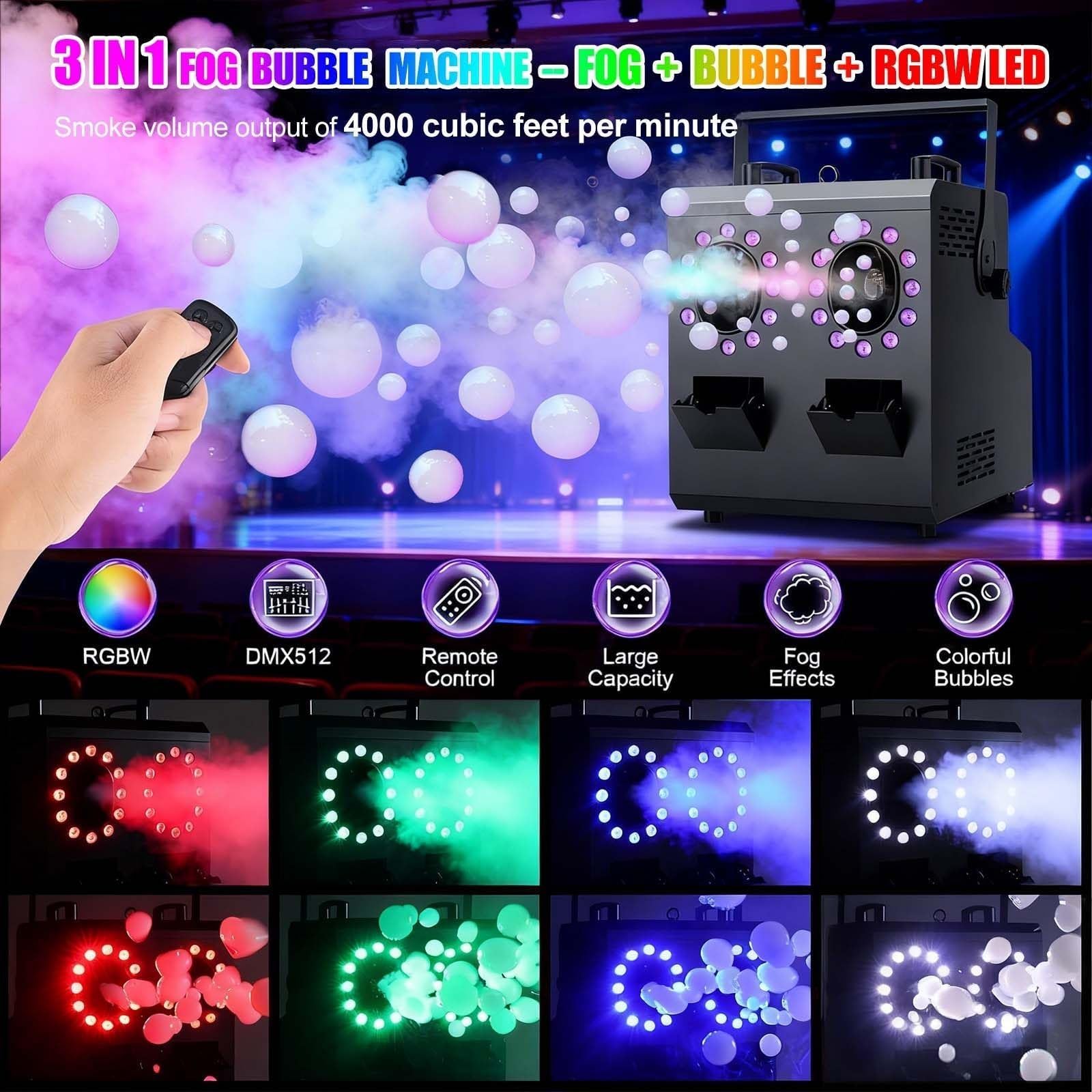 Macchina Per Bolle Di Fumo Con Telecomando, Macchina Per Bolle Di Nebbia 3 In 1 Con Luci A Led Per Matrimoni, Feste Con Dj Ed Effetti Scenici