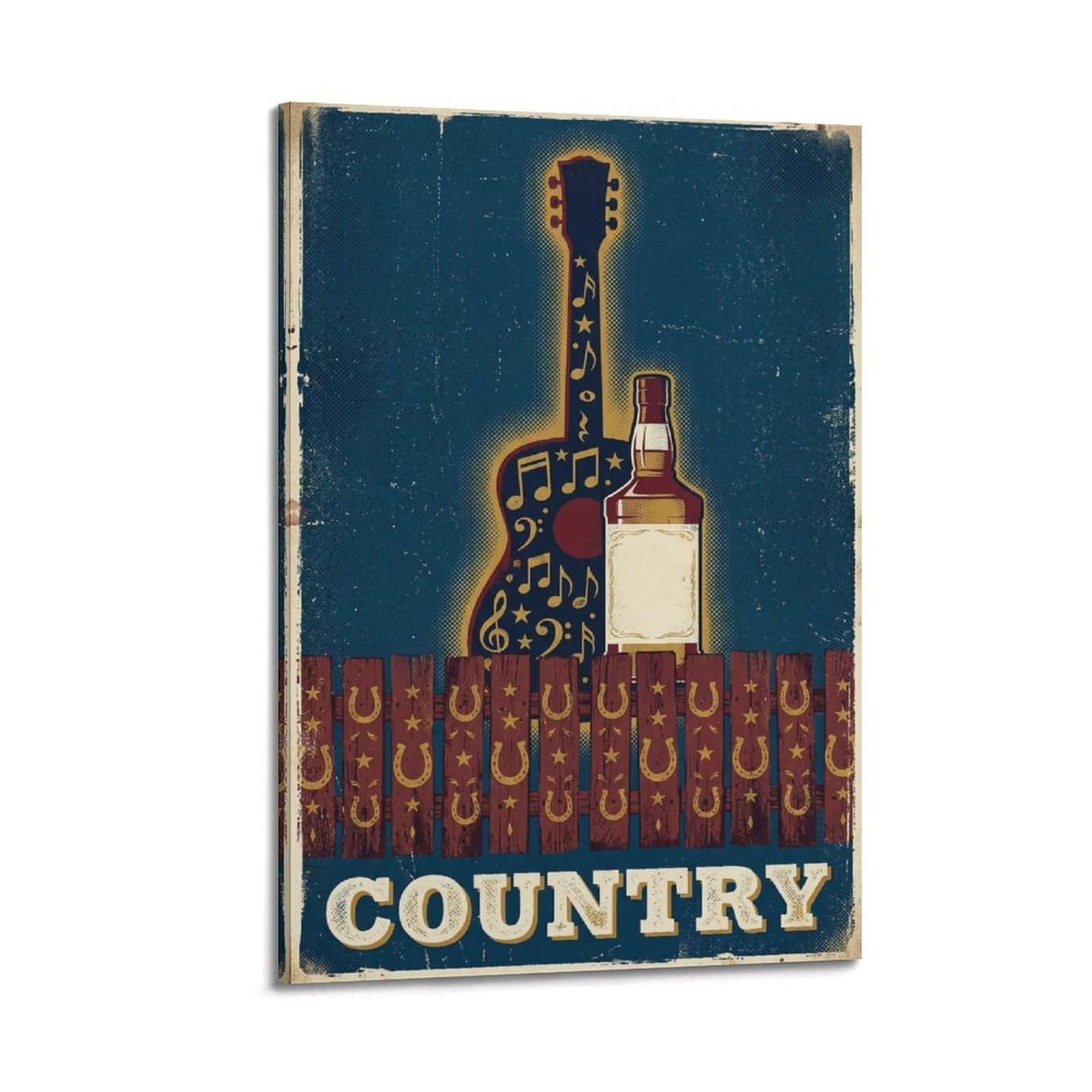 OKNGB Poster decorativo da parete su tela, stile retrò, motivo: Whisky, Tennessee, musica country, poster decorativo moderno, per camera da letto, 40 x 60 cm