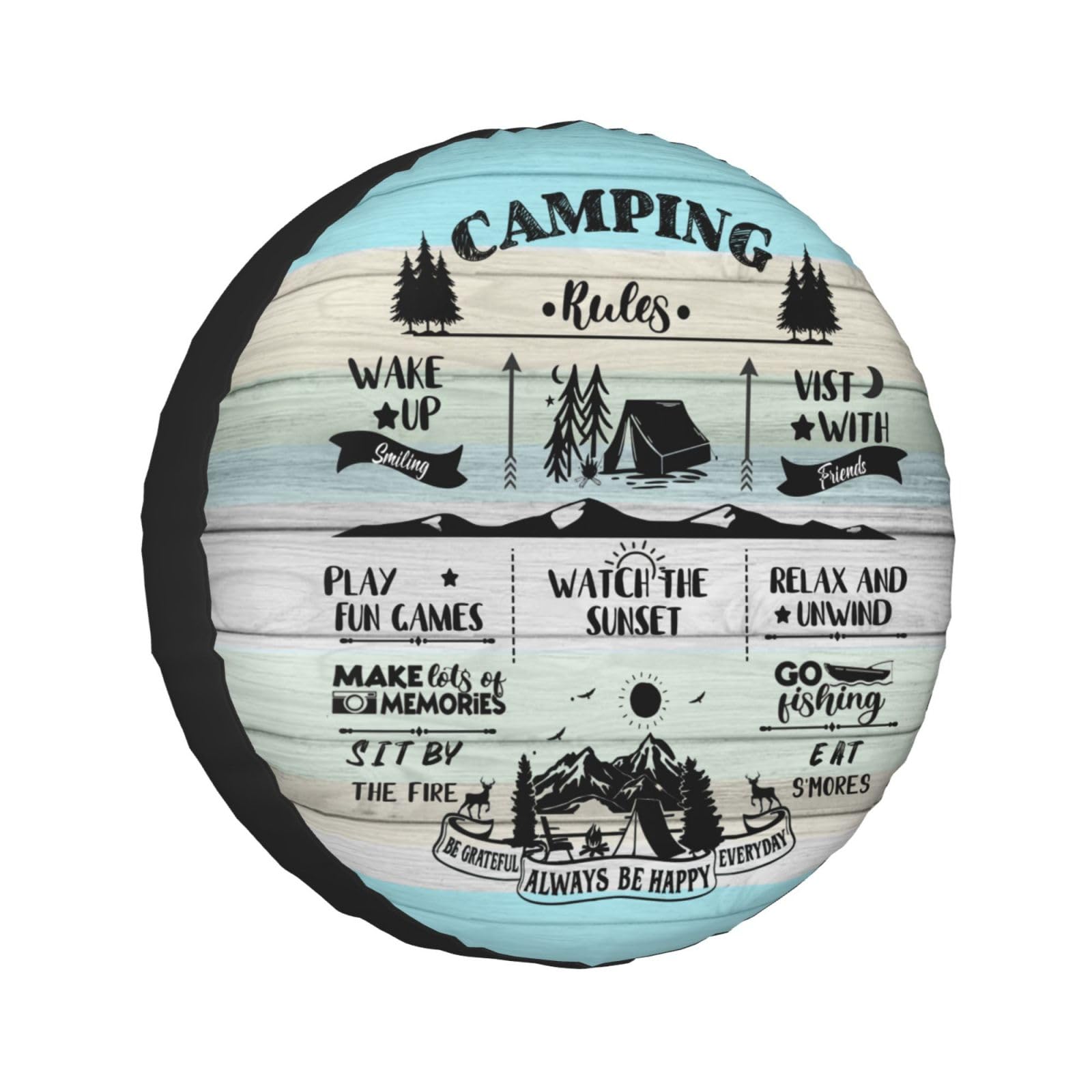 Sumsive Rv Spare Tire Cover Wheel Covers for RV Tires Waterproof Dust-Proof Tire Protectors Spare Tire Cover for RV Travel Trailer Truck SUV (Camping Rules, 14IN)