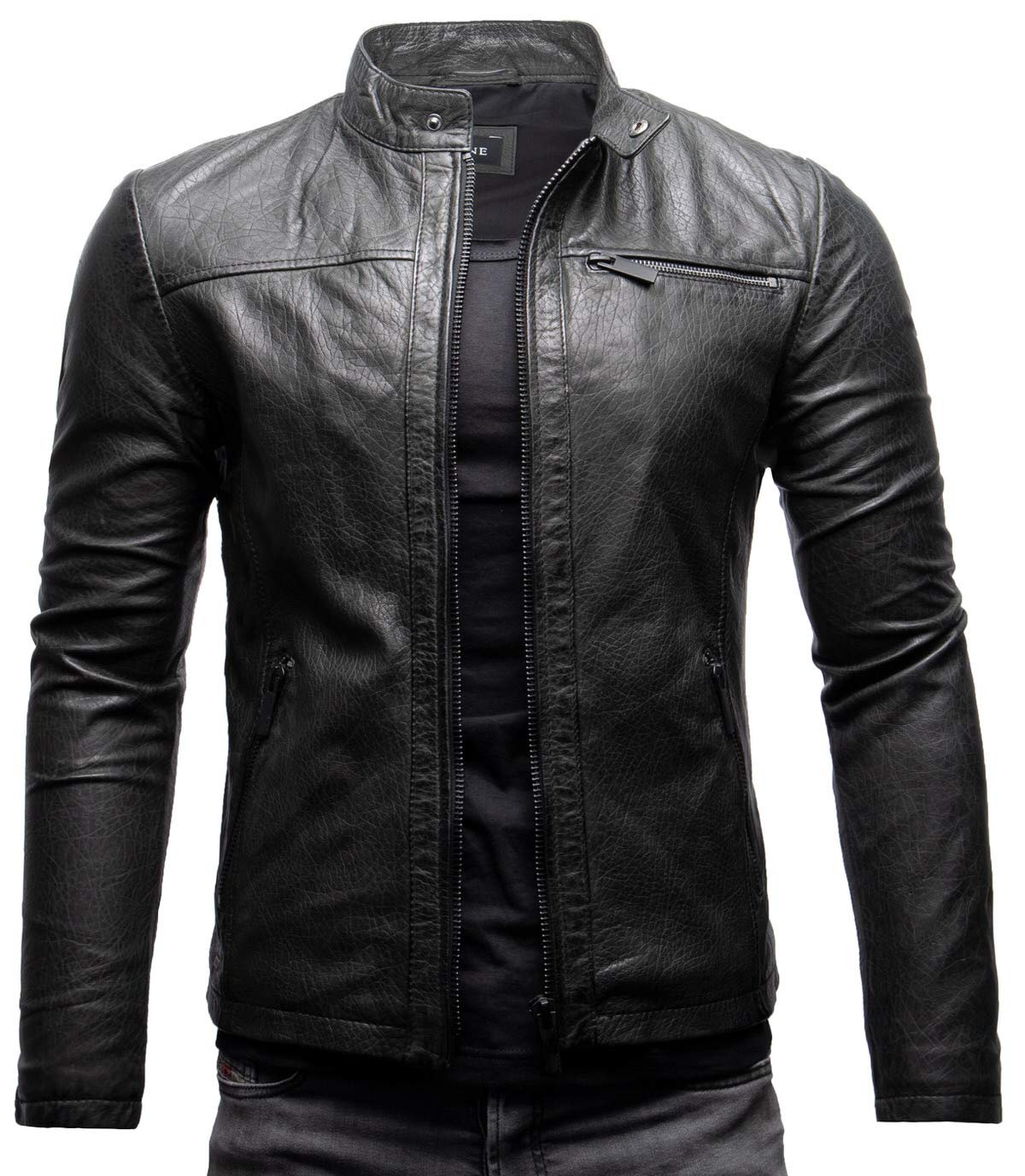 Crone Vego Men’s Eco Leather Jacket, Clean Design, Light Slim Fit, Basic Jacket, Vegan