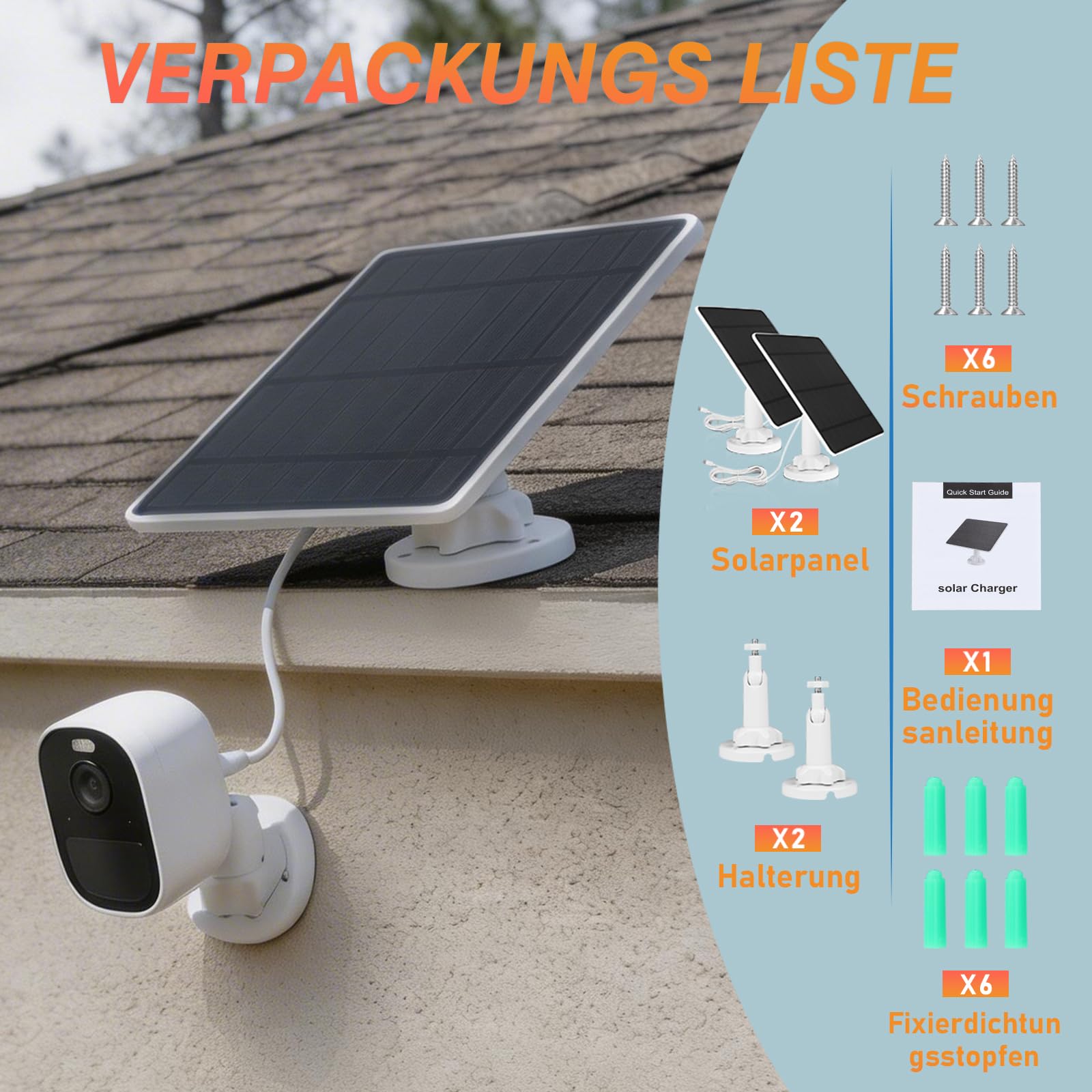5W Solarpanel für Überwachungskamera Aussen Akku, 5V Solar Panel Kompatibel mit WYZE Battery Cam Pro, Eufy Camera und Arlo Essential/XL Spotlight Camera, Solarmodul mit Micro-USB, DC, USB-C (2 PACK)