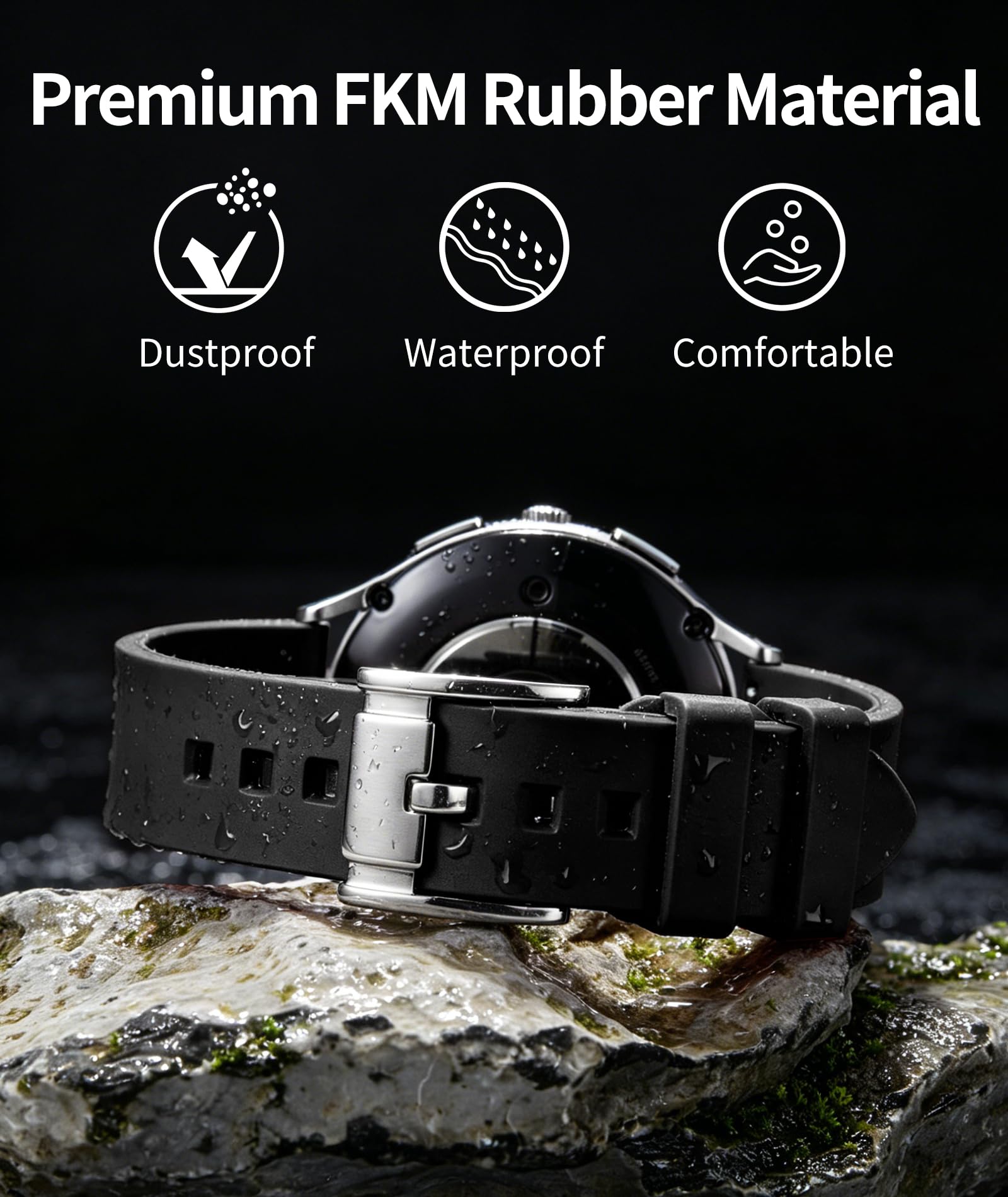 BINLUN Silikonowe Paski do Zegarków Quick Release Fluororubber Opaski do Zegarków 19mm 20mm 21mm 22mm 24mm Gumowy Pasek Zamienny do Smartwatcha Sportowe Paski do Zegarków dla Kobiet Mężczyzn Czarny/Brązowy/Niebieski/Czerwony/Zielony/Pomarańczowy