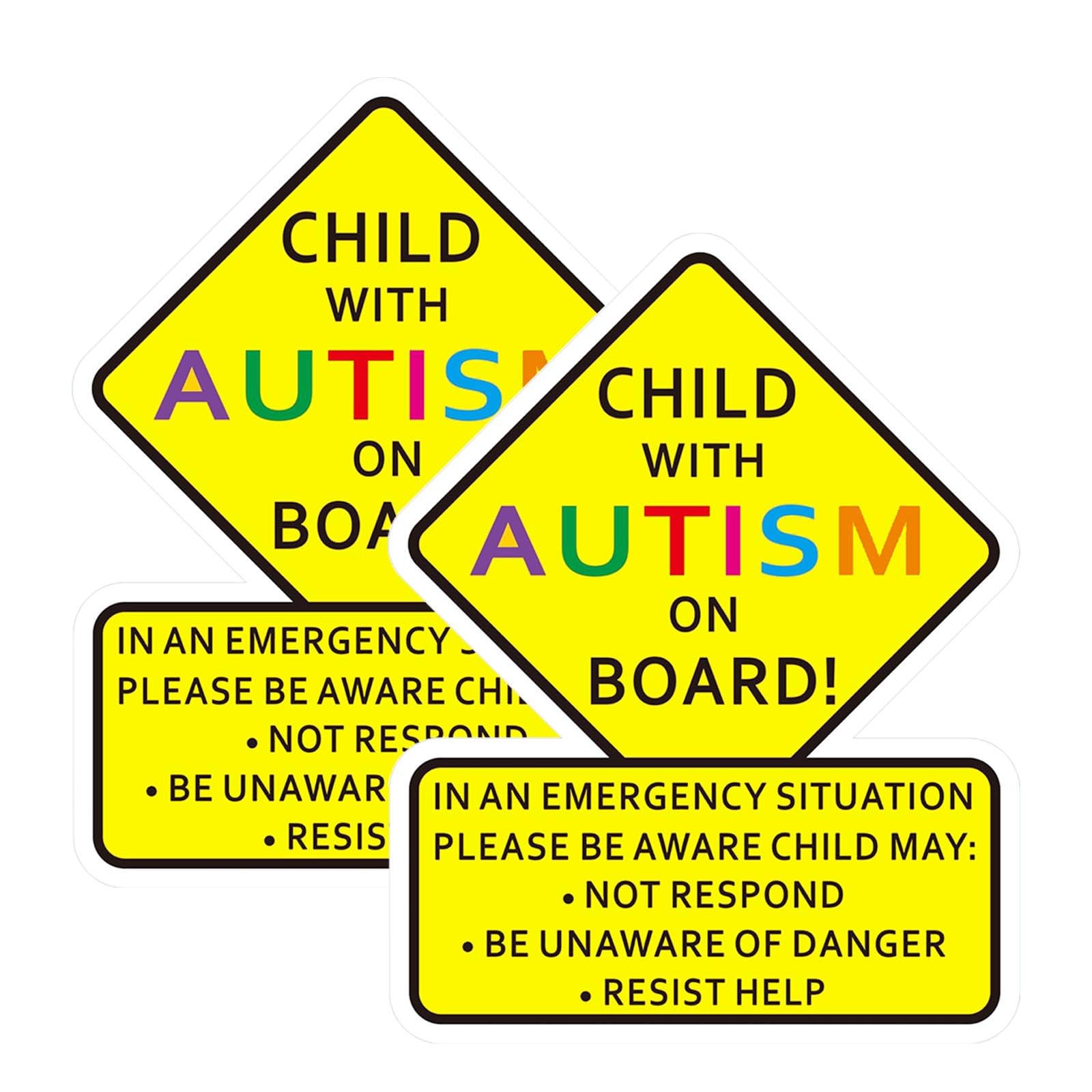 2PCS Child with Autism Awareness Car Decal Magnet, Autistic Occupant in Vehicle Stickers Decals, Emergency Alert for Autistic Child Sign for Car Truck Van SUV Laptop