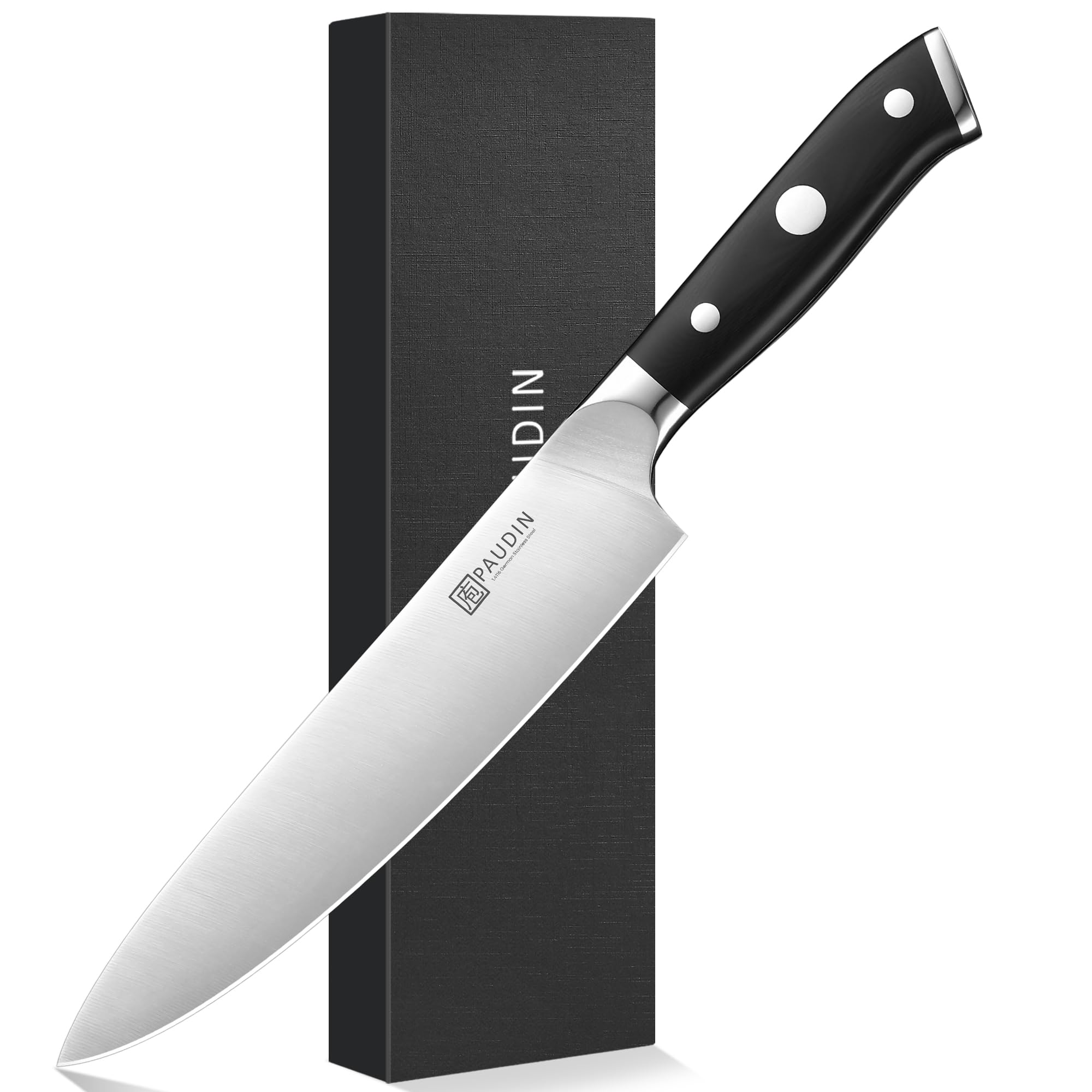 PAUDIN Chef Knife 8 Inch, Professional Kitchen Knife, 7Cr17MoV German Stainless Steel Forged Chefs Knives with Ergonomic G10 Handle, Classic Chef's Knives Meat Knife with Gift Box