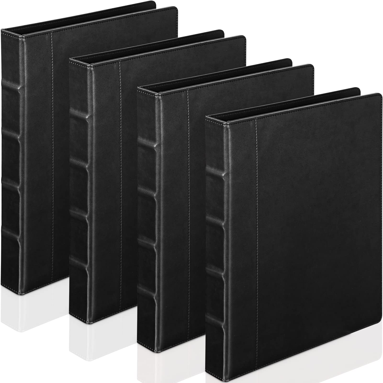 Yexiya 4 raccoglitori vintage a 3 anelli, in pelle, con copertina rigida, organizer per 200 fogli con 2 tasche interne, 33 x 25 cm (2,5 cm, nero)
