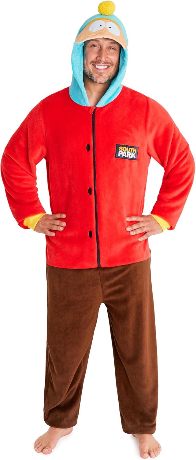 South Park One-Piece Pajamas for Men, Teens, Soft Fleece Jumpsuit, Funny Cartman Sleepwear, Cozy Loungewear, Gifts for Men
