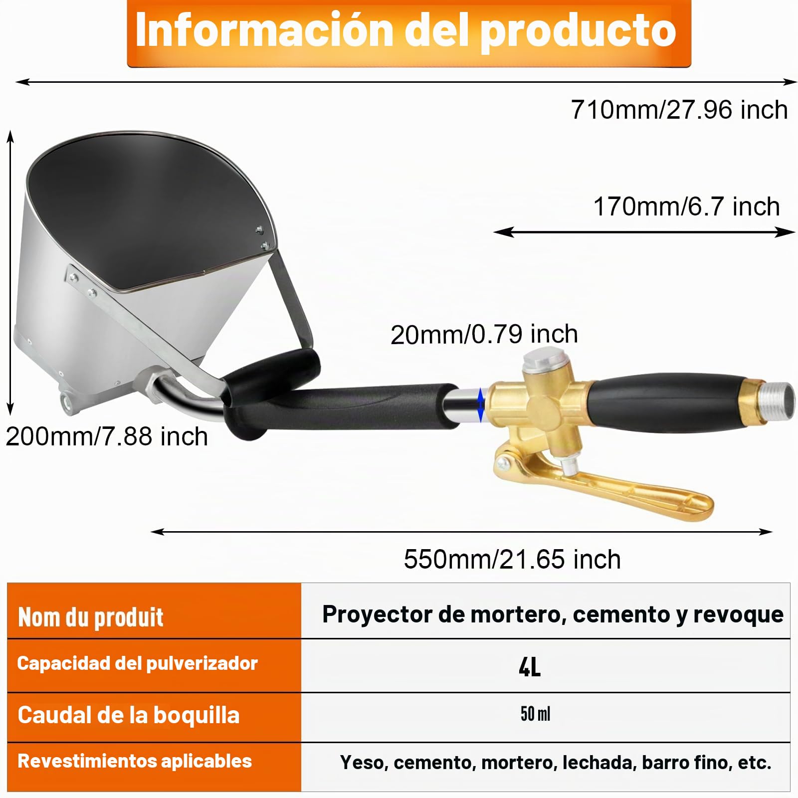 Pistolas de mortero de cemento, pulverizador de mortero, pistola de pulverización máquina de yeso, 4L para el chorreado de cemento grueso y fino, revestimiento de yeso de hormigón