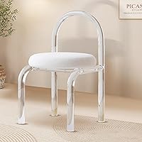 Vista 1 de Silla de tocador transparente moderna, sillas de comedor transparentes con tapicería de terciopelo blanco, silla de acrílico transparente sin brazos