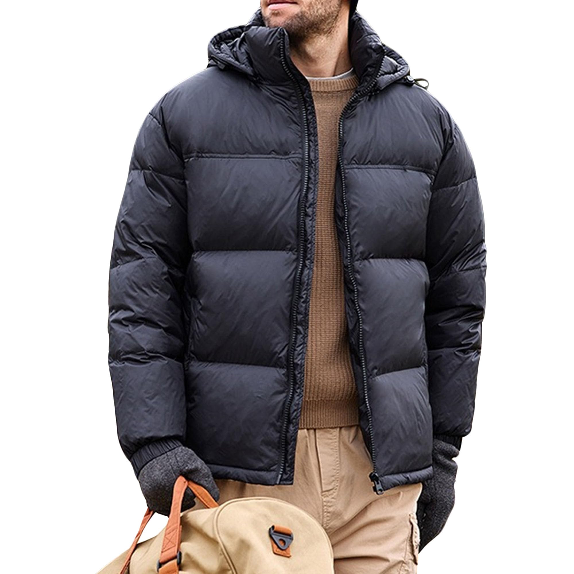 Piumino termico da uomo in tinta unita caldo caldo con zip completa giù cerniera cappotto piumino da uomo con cappuccio