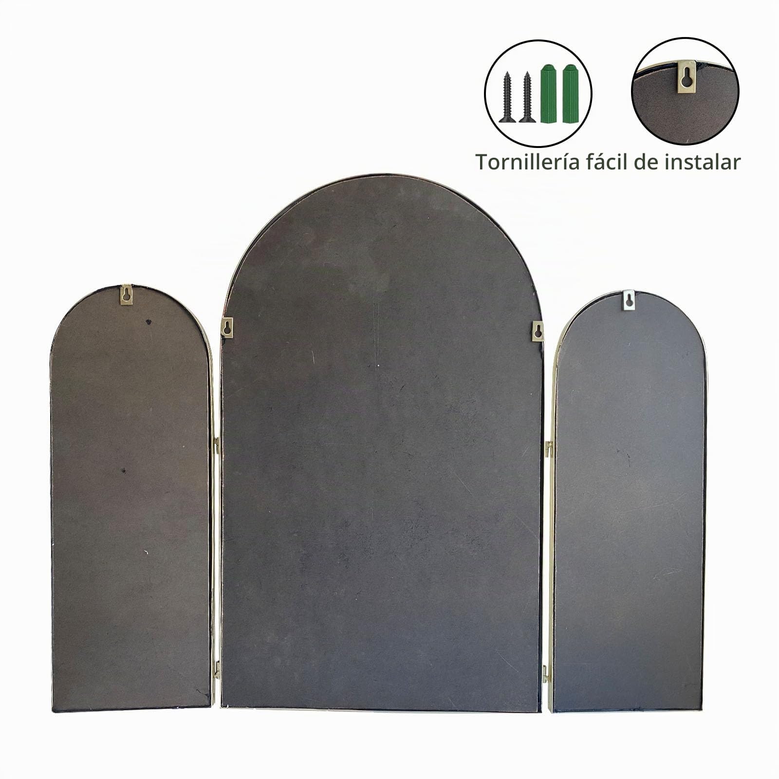 BAODANFU Espejos de tocador triples de 3 vías, 30 x 37 Pulgadas, Espejos de tocador Ajustables para baño, Dormitorio, Espejos de Arco Dorado Champaign, decoración de Pared, Cabello Trenzado