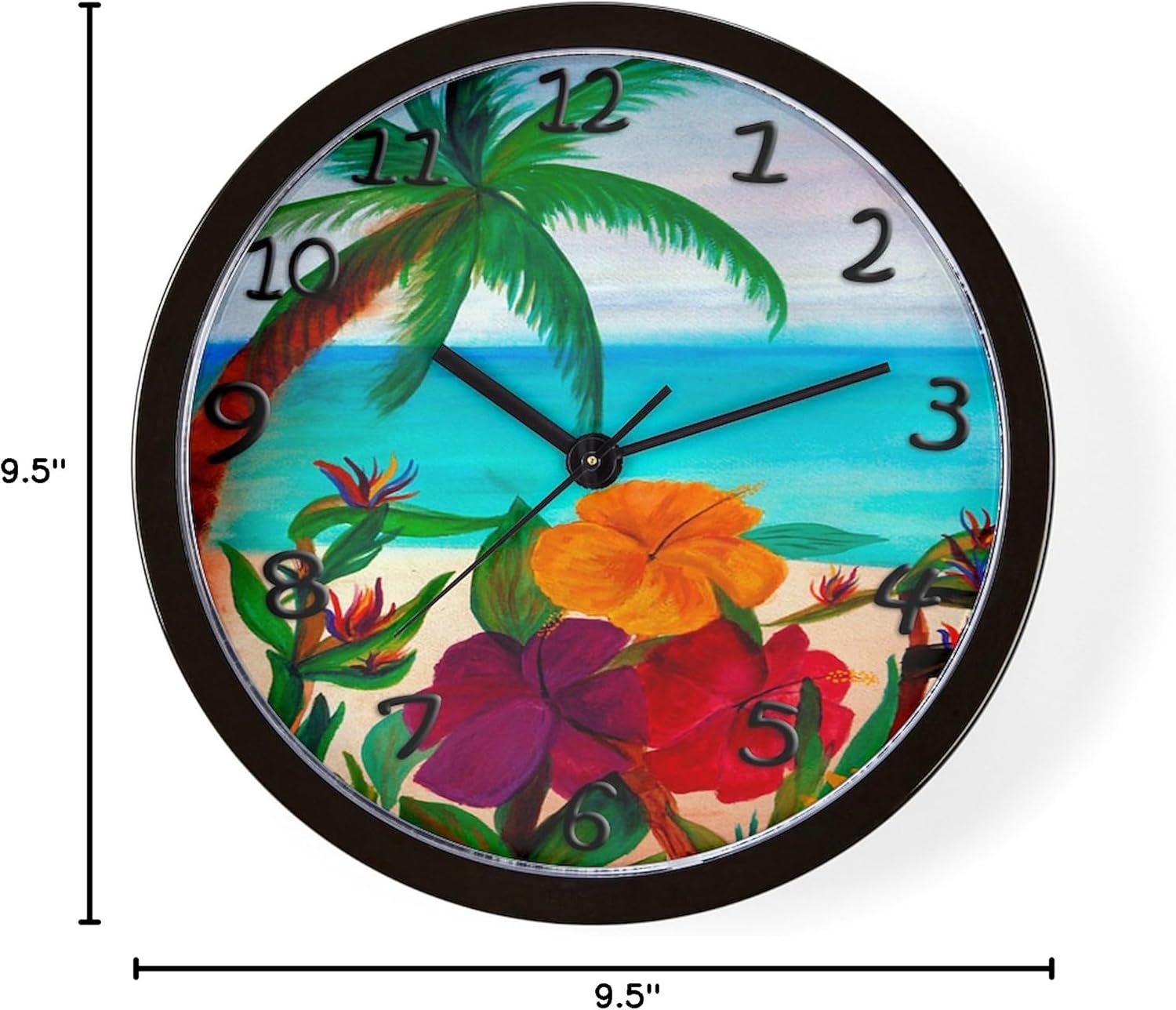 CafePress Tropical Floral Beach 10" Wall Clock for Livingroom, Kitchen, or Office