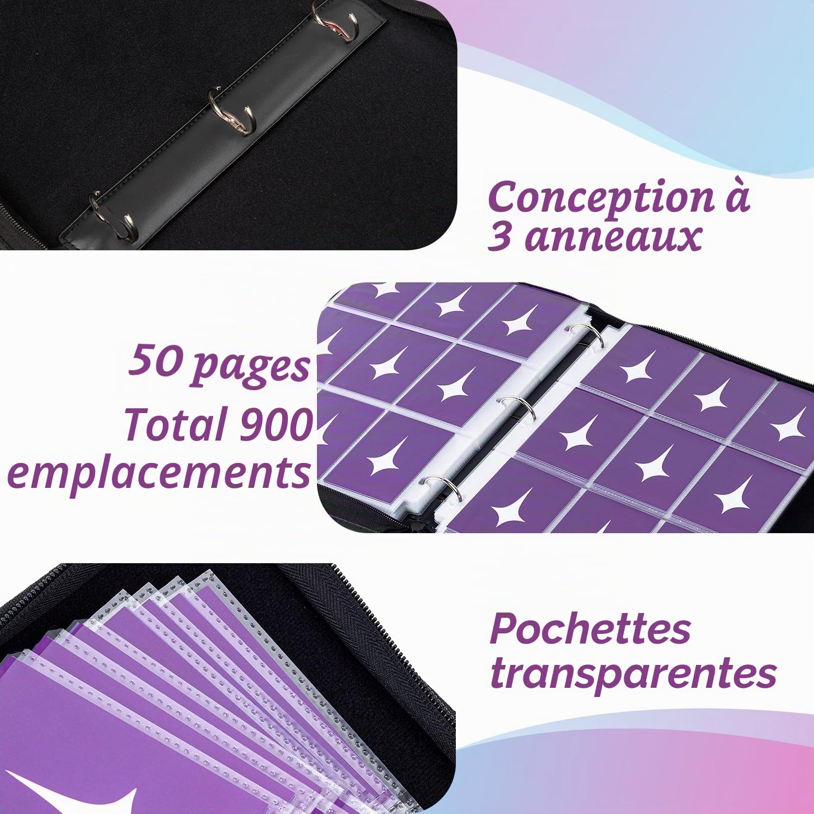 Classeur de cartes à collectionner, 9 pochettes compatibles avec 900 cartes Lorcana, convient pour MTG TCG Storage Display Collection (CR)