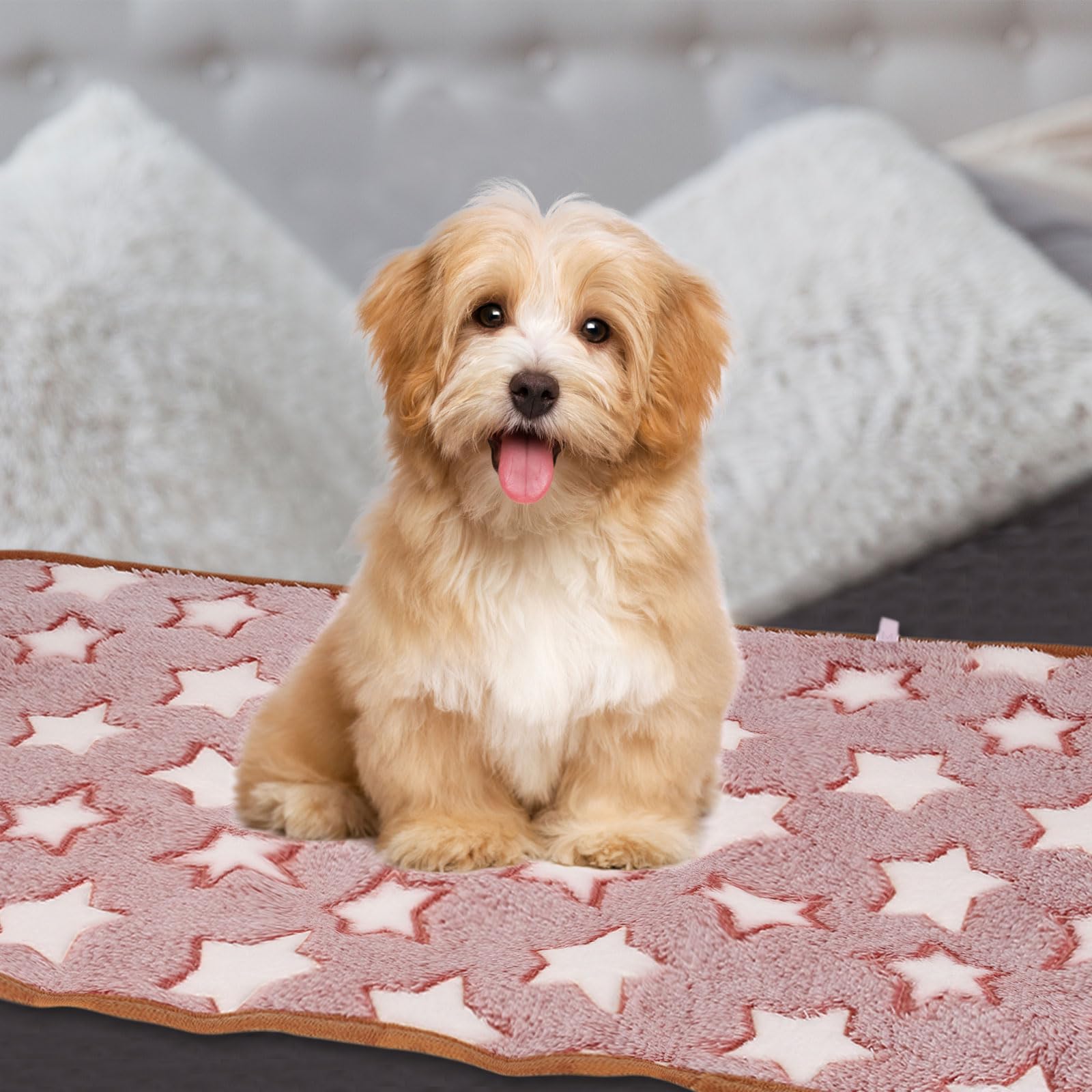 sourcing map Dog Cat Bed Blanket, 75x107cm Soft Plush Fluffy Flannel Star Printed Throw Warm Pet Cover Kitten Blankets, for Medium Small Indoor Dogs Cats Sofa Bed (Red, 1 Pack 3)
