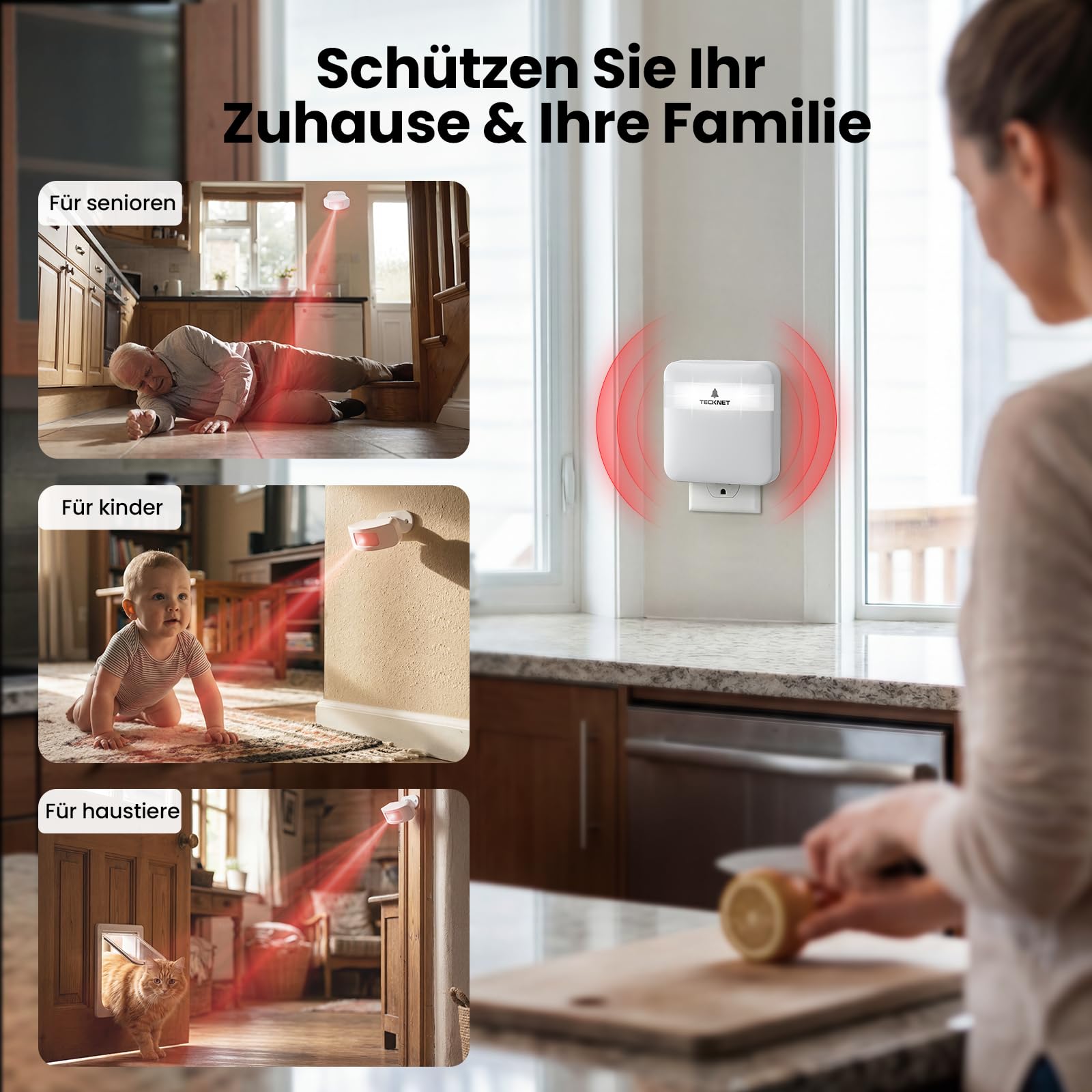 TECKNET Detector de continuidad inalámbrico Sensor de Movimiento Alarma Puerta Tienda PIR Sensor de Movimiento Puerta Radio Timbre