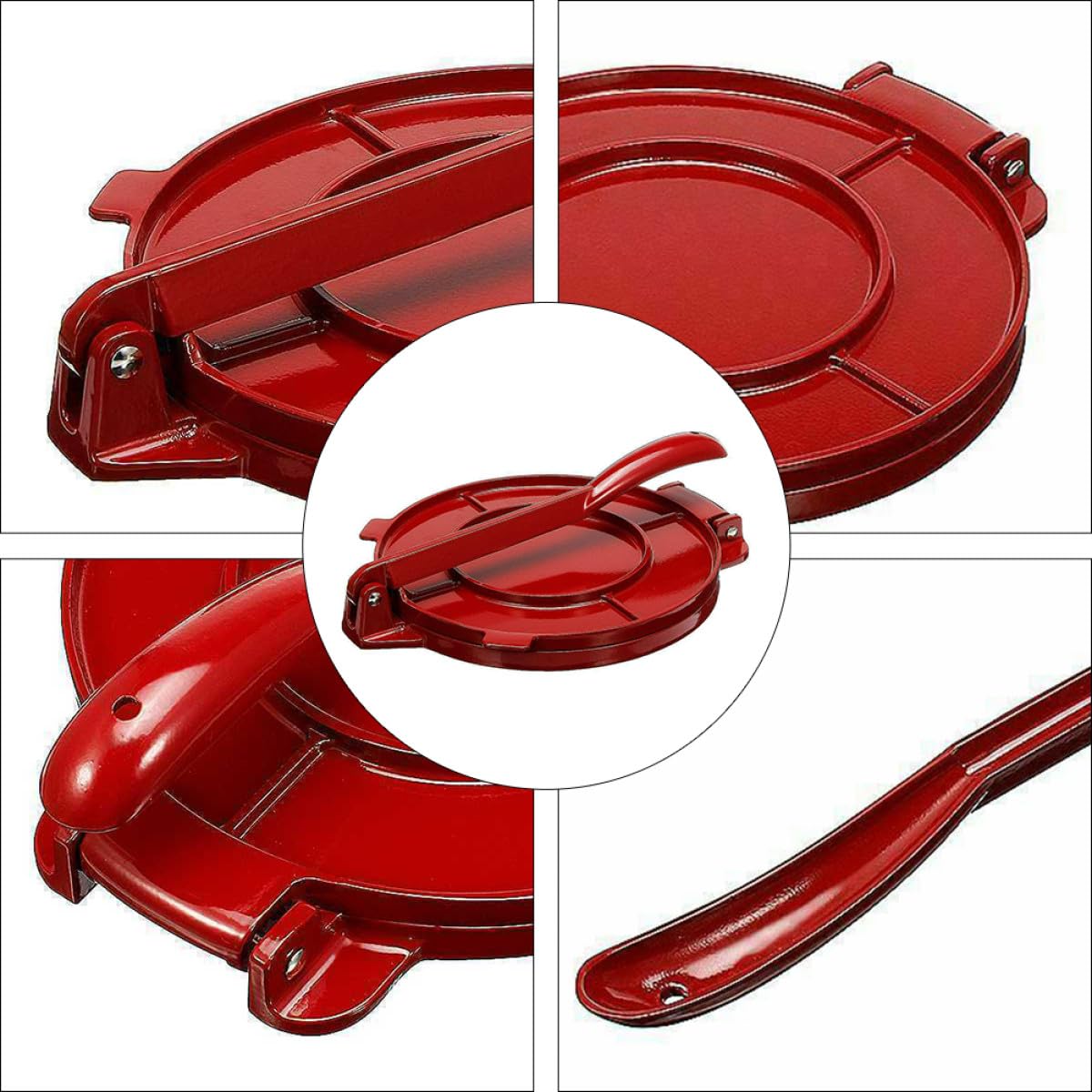 CANIGHT Edelstahl Tortilla Presse 7,8 Zoll Manuelle Teigpresse Rot für Tortilla Roti Quesadilla Zusammenklappbar