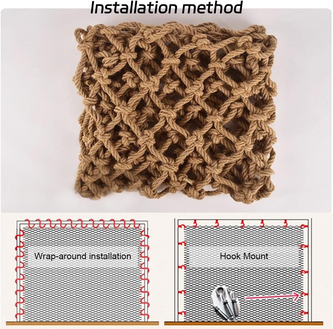 Kids Balcony Safety Netting, Jute Hemp Rope Mesh for Playground & Stairs Guard, Decorative Climbing Plant Support & Photo Wall (1M x 2M)