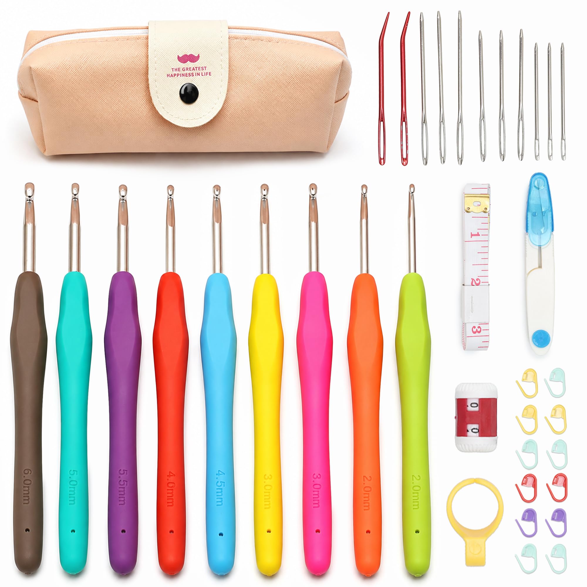 Embroiderymaterial Crochet Tool Kit Set - 41 Pcs – Ergonomic Soft Grip Hooks 2mm–6mm, Stitch Markers, Needles, Tape, Thread Cutter – Complete Starter Set with Case, Gift for Women, Adults, Kids-picture-22