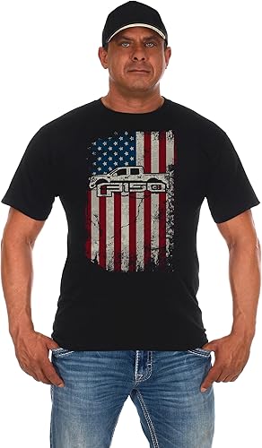 Miniatura 1 de JH DESIGN GROUP Camiseta Ford F150 Truck para hombre con bandera americana, color negro