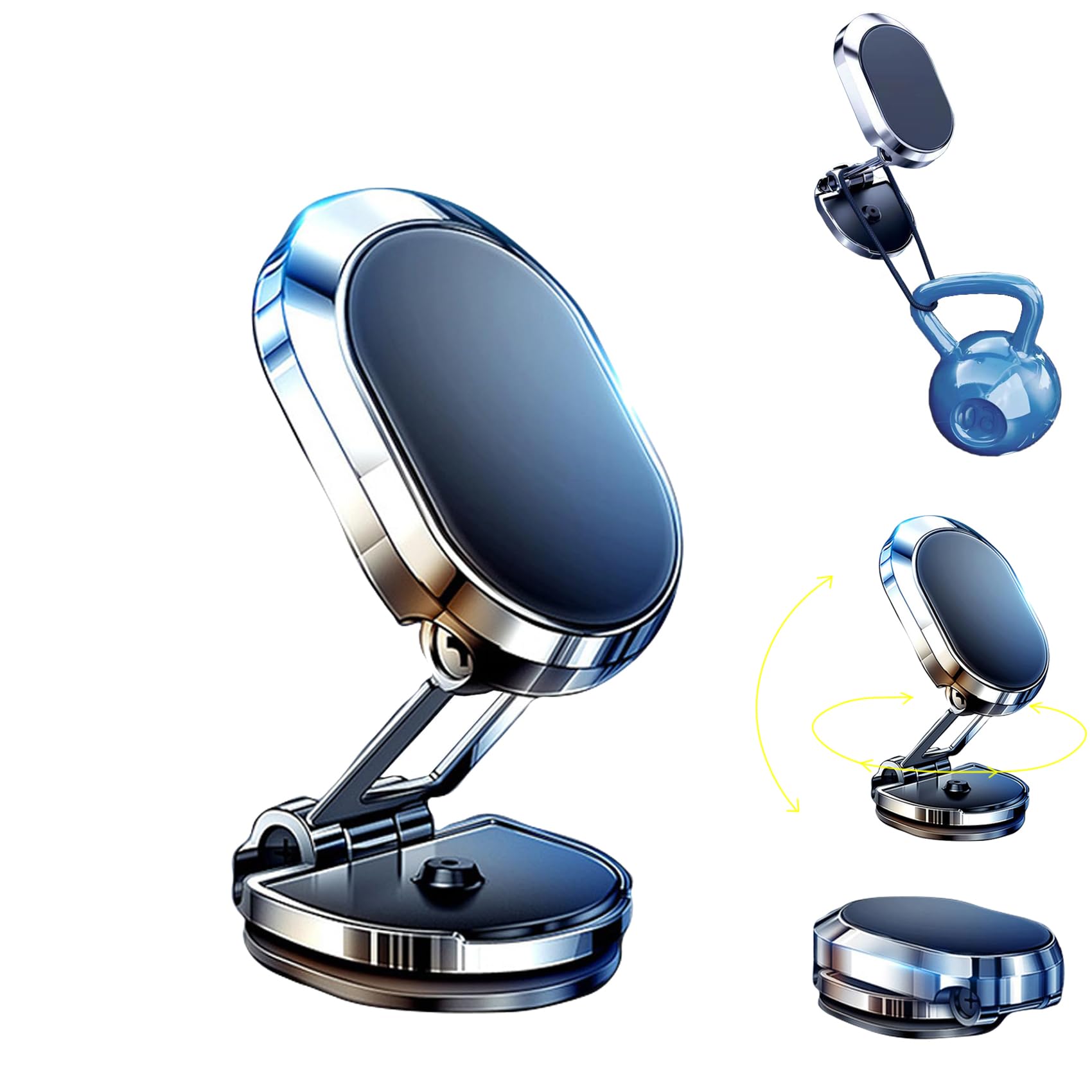 TETGSETExcel Gadgets Phone Holder, 2023 New Alloy Folding Magnetic Car Phone Holder, 720 Degree Rotating Base Cell Phone Holder, Stand for All Phone Types (Silver,1 Pcs)