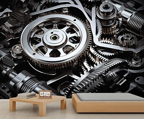 Miniatura 21 de Mural de pared industrial retro, mural industrial retro, papel tapiz de engranajes, mural de pared de textura metálica para sala de estar y