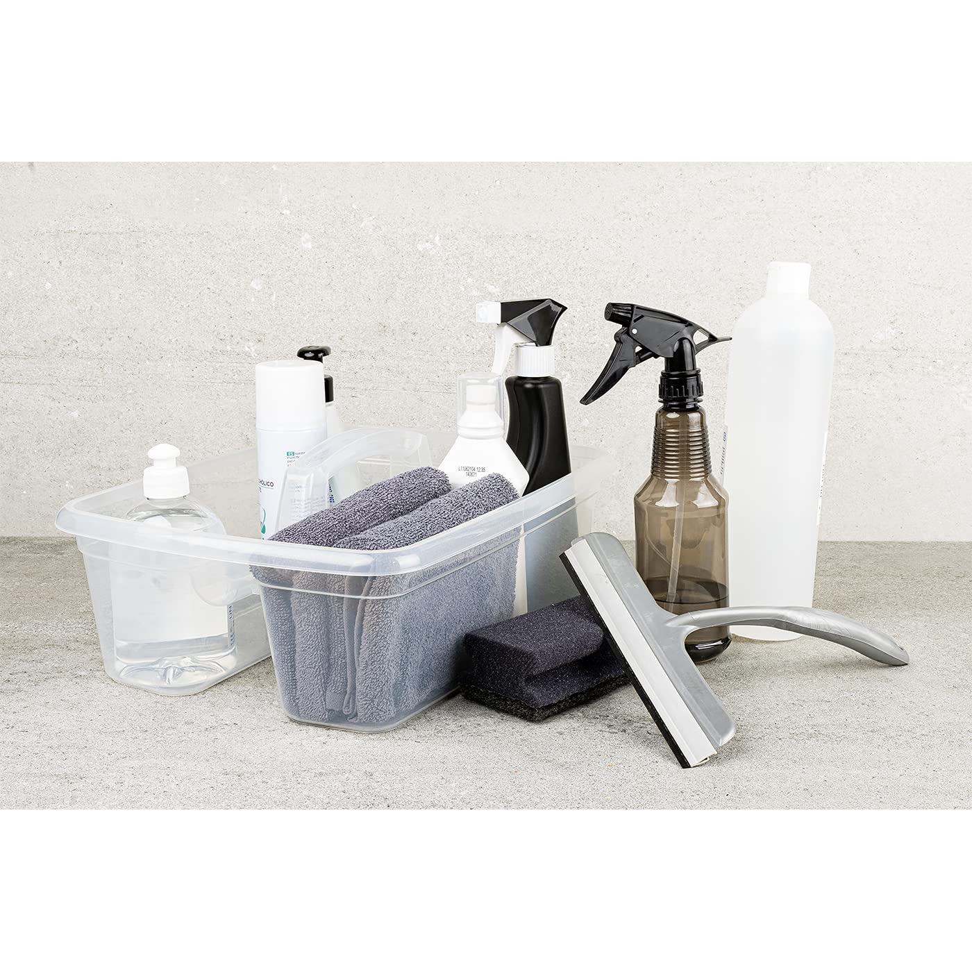 Organizador de Plástico Transparente para Productos de Limpieza - 2 Compartimientos, 39,5x29x16cm, con Asa para Almacenamiento Multiusos