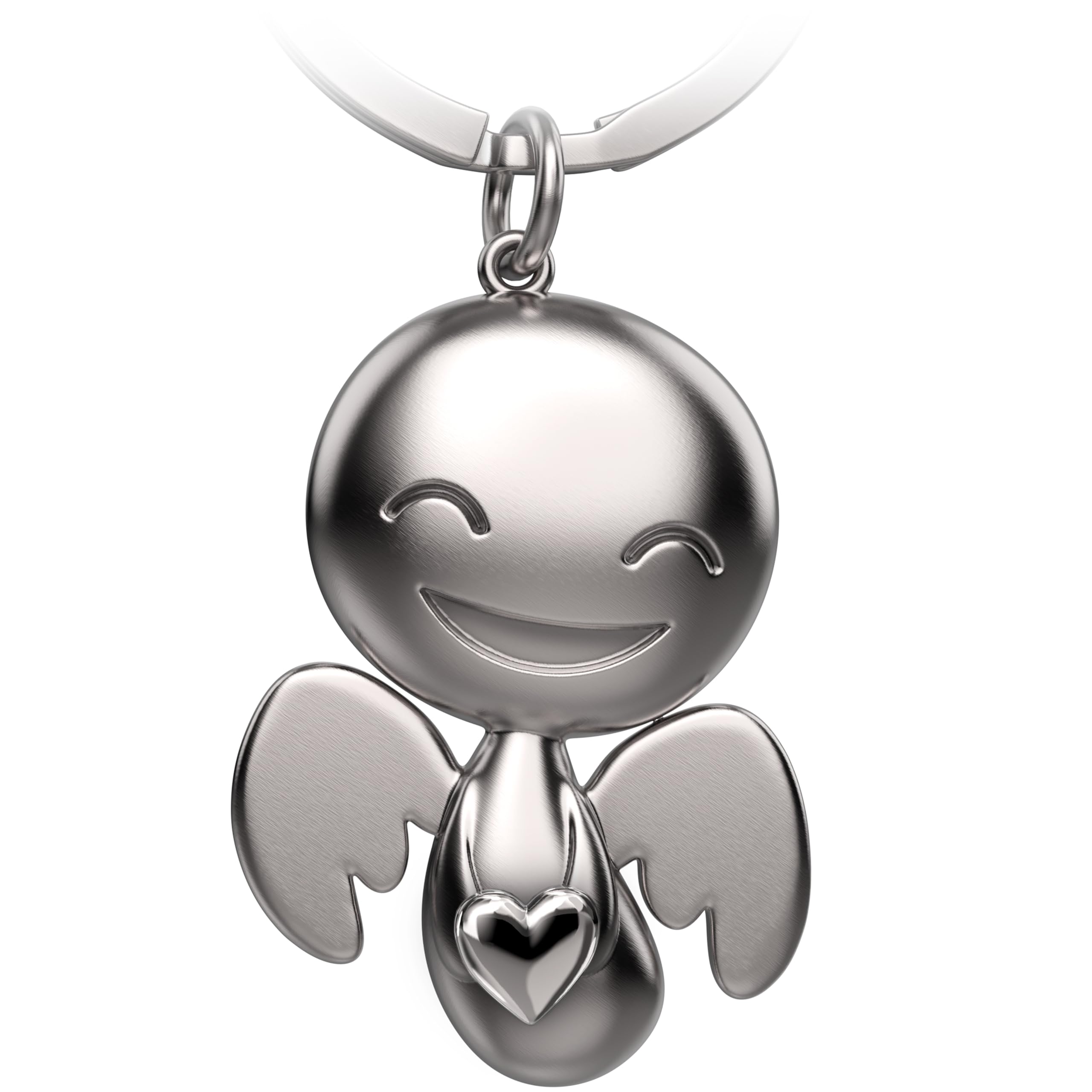 Fabach Women's Silver Guardian Angel Keyring Happy With Heart – Angel Lucky Charm Keyring Love – Gift Guardian Angel Lucky Charm – Angel With Heart As A Gift Idea For Girlfriend, 1, Modern