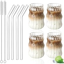 Nizirioo Lot de 4 Verres à Café 500 ml Avec Pailles et Brosses de Nettoyage - Pour Dessert, Thé, Jus, Whisky, Bière, Cocktail et Café Glacé